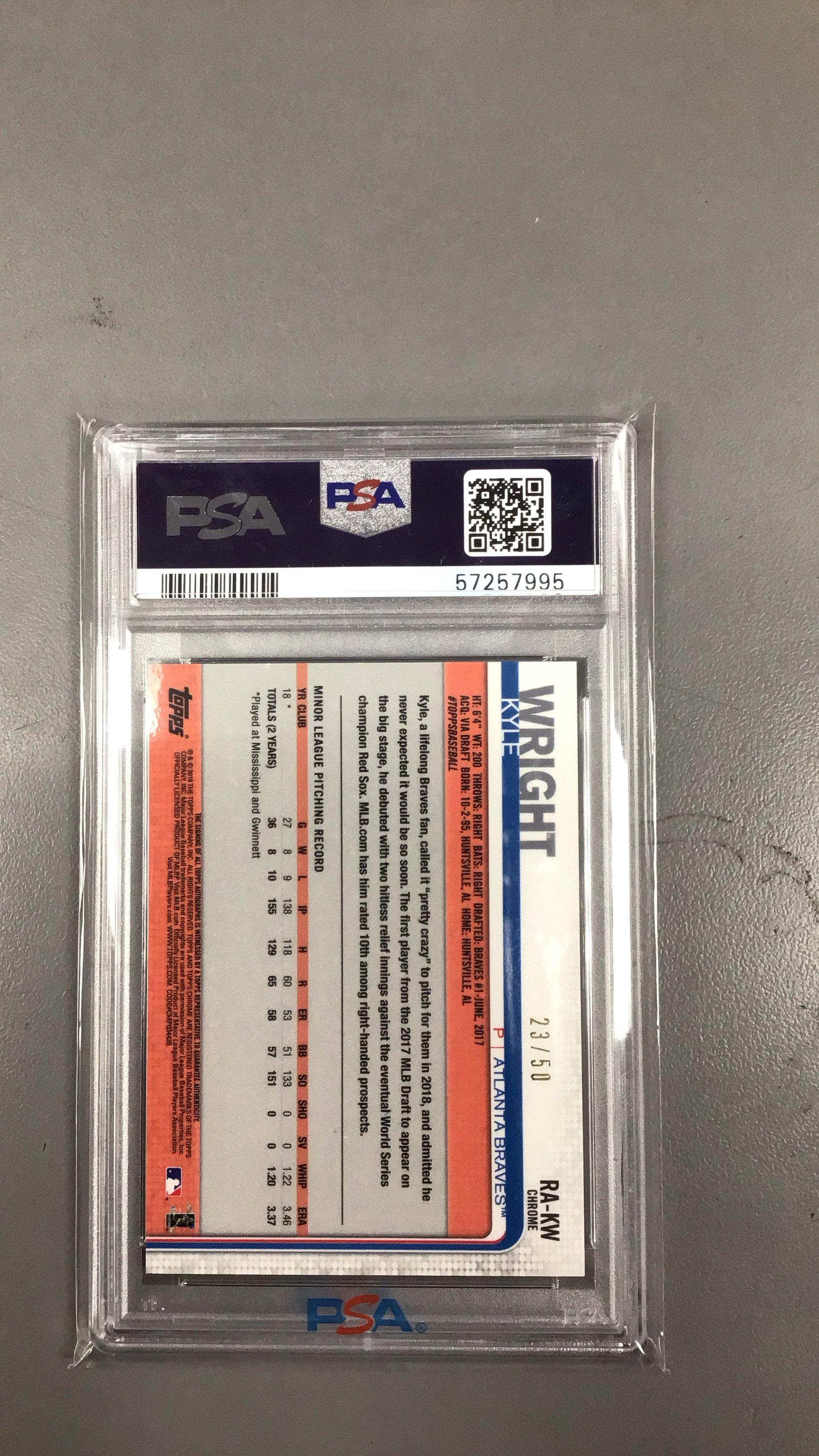 2019 Topps Chrome Rookie Autographs Ra-kw Kyle Wright Gold Wave Refractor PSA 8
