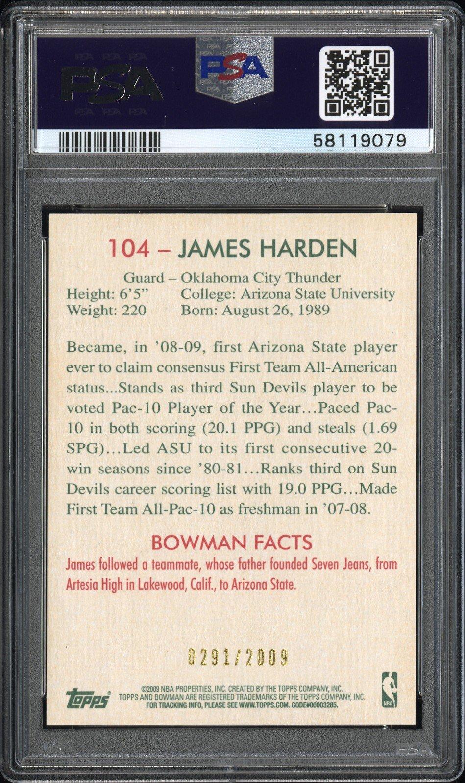 2009 Bowman '48 104 James Harden PSA 10