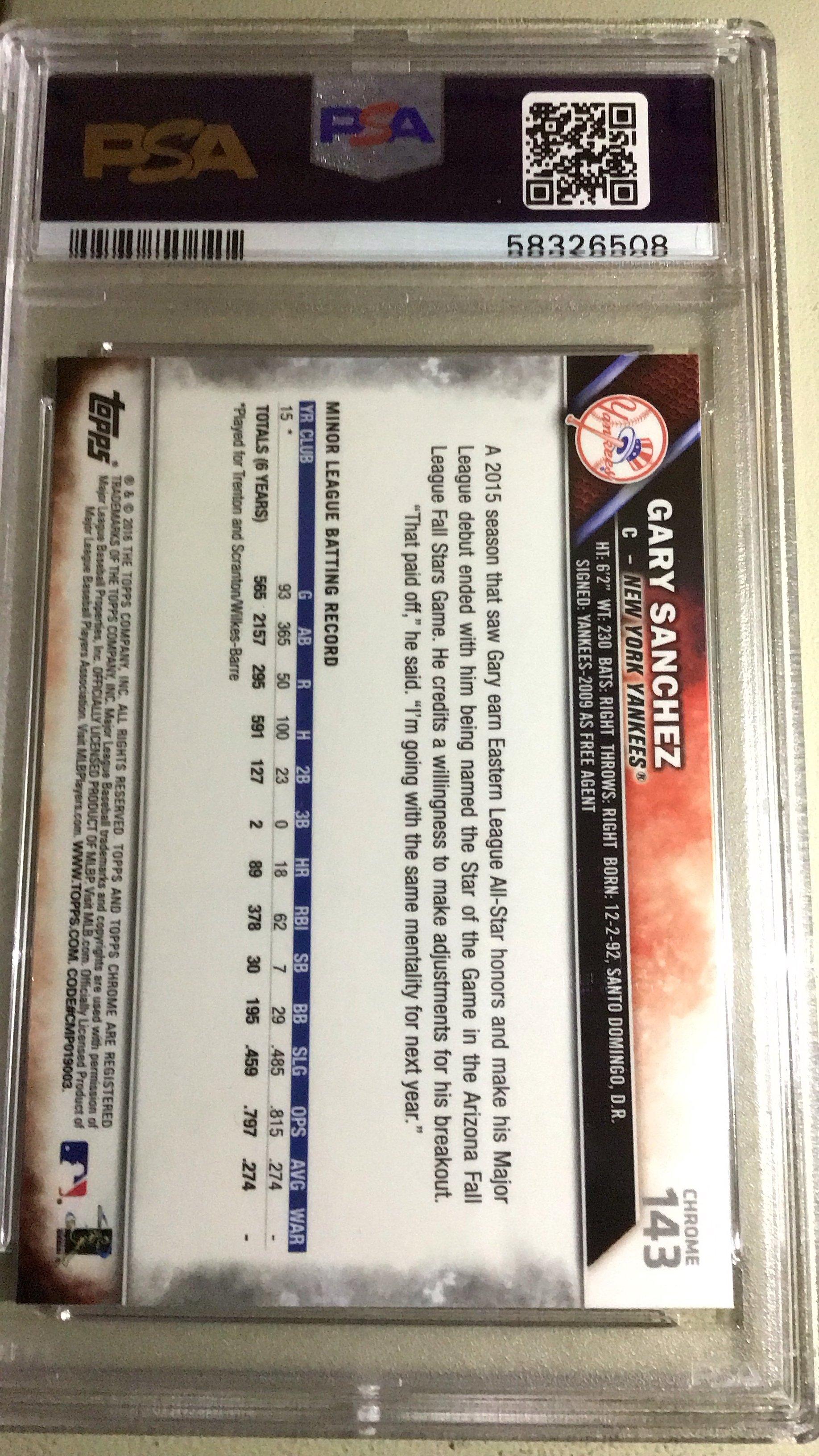 2016 Topps Chrome 143 Gary Sanchez Prism Refractor PSA 9