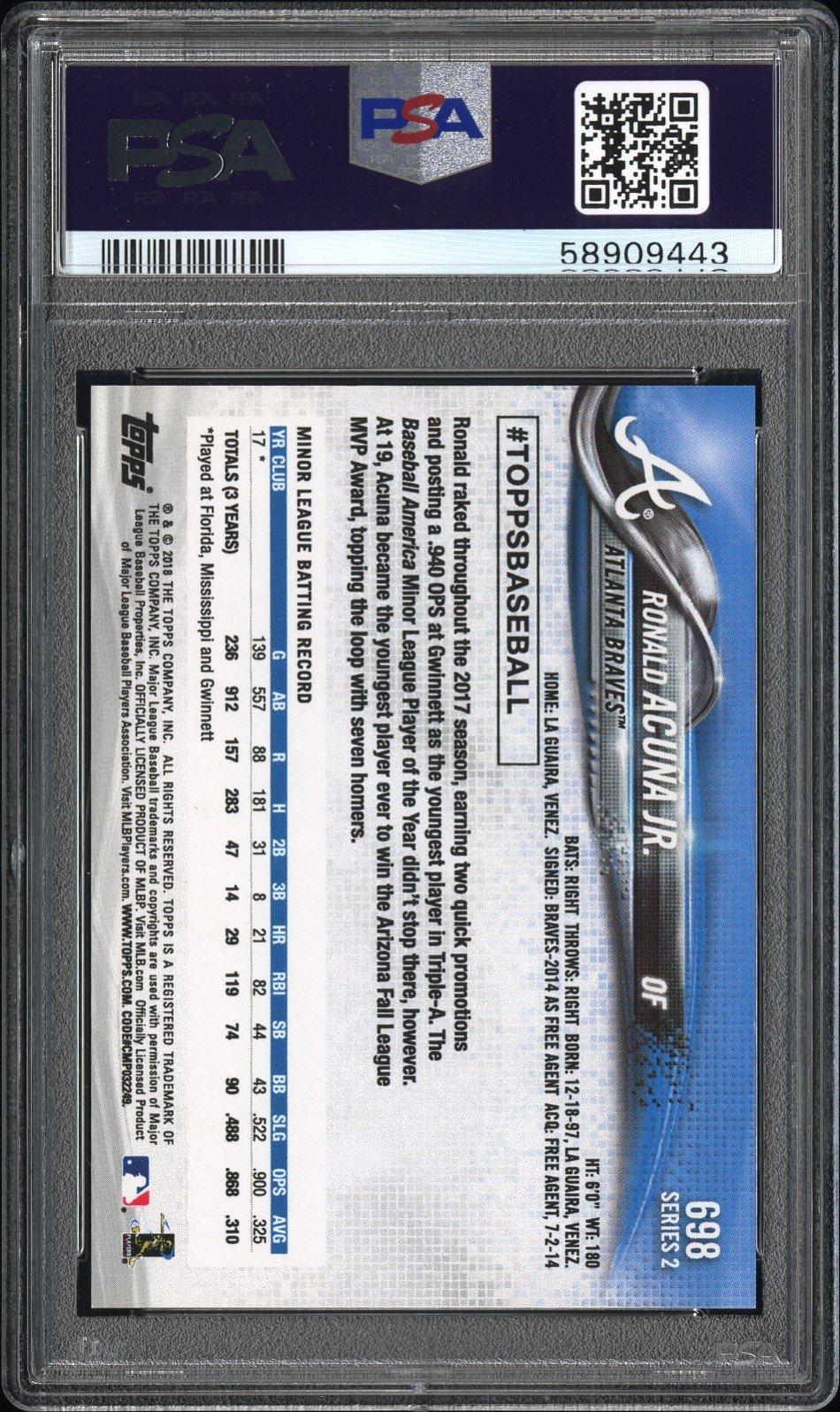 2018 Topps 698 Ronald Acuna Jr. Bat Down PSA 10