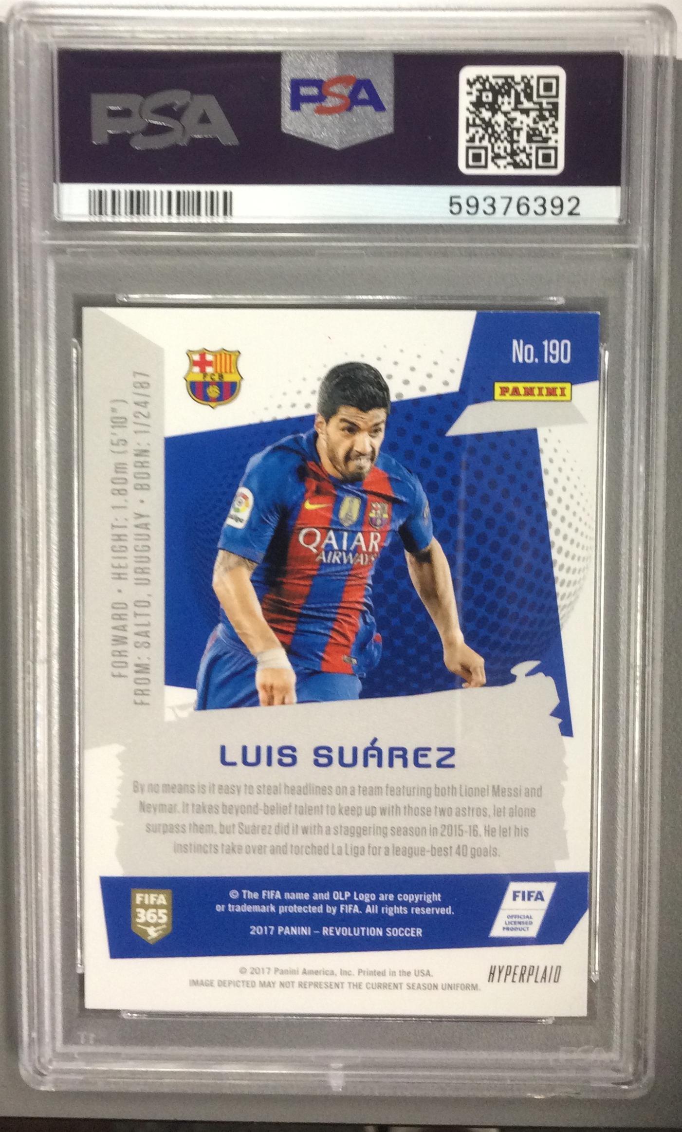 2017 Panini Revolution 190 Luis Suarez Hyperplaid PSA 9