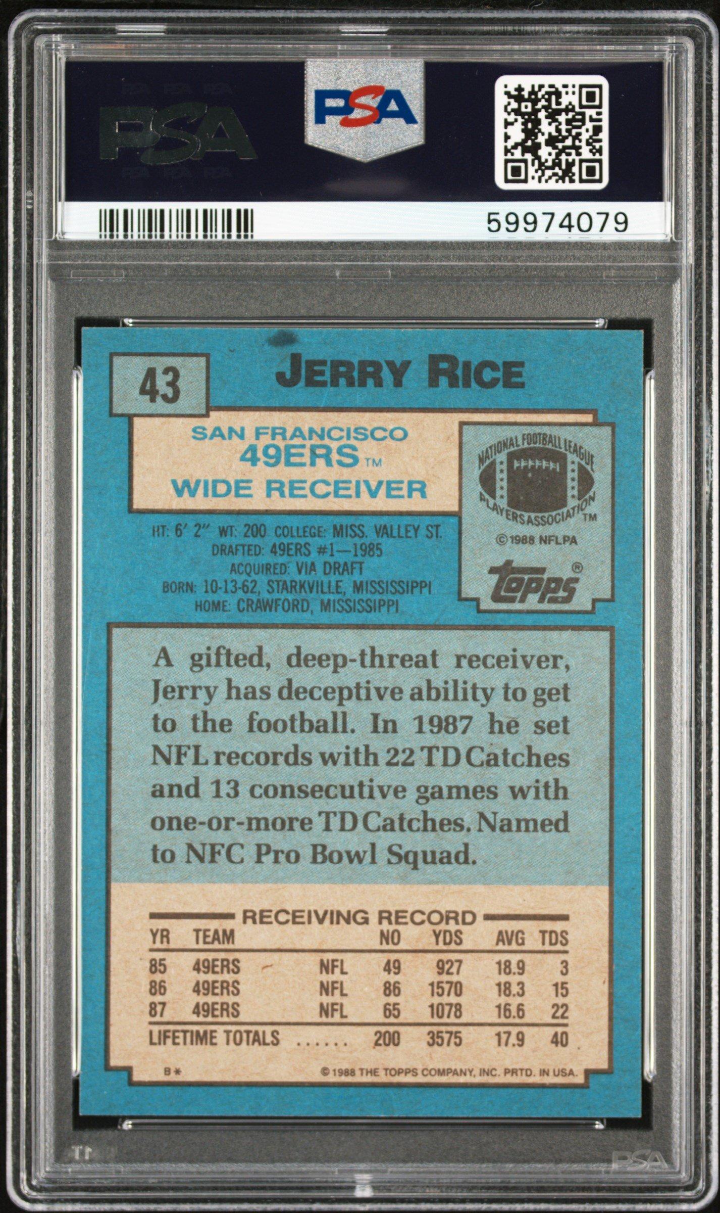1988 Topps 43 Jerry Rice PSA 9