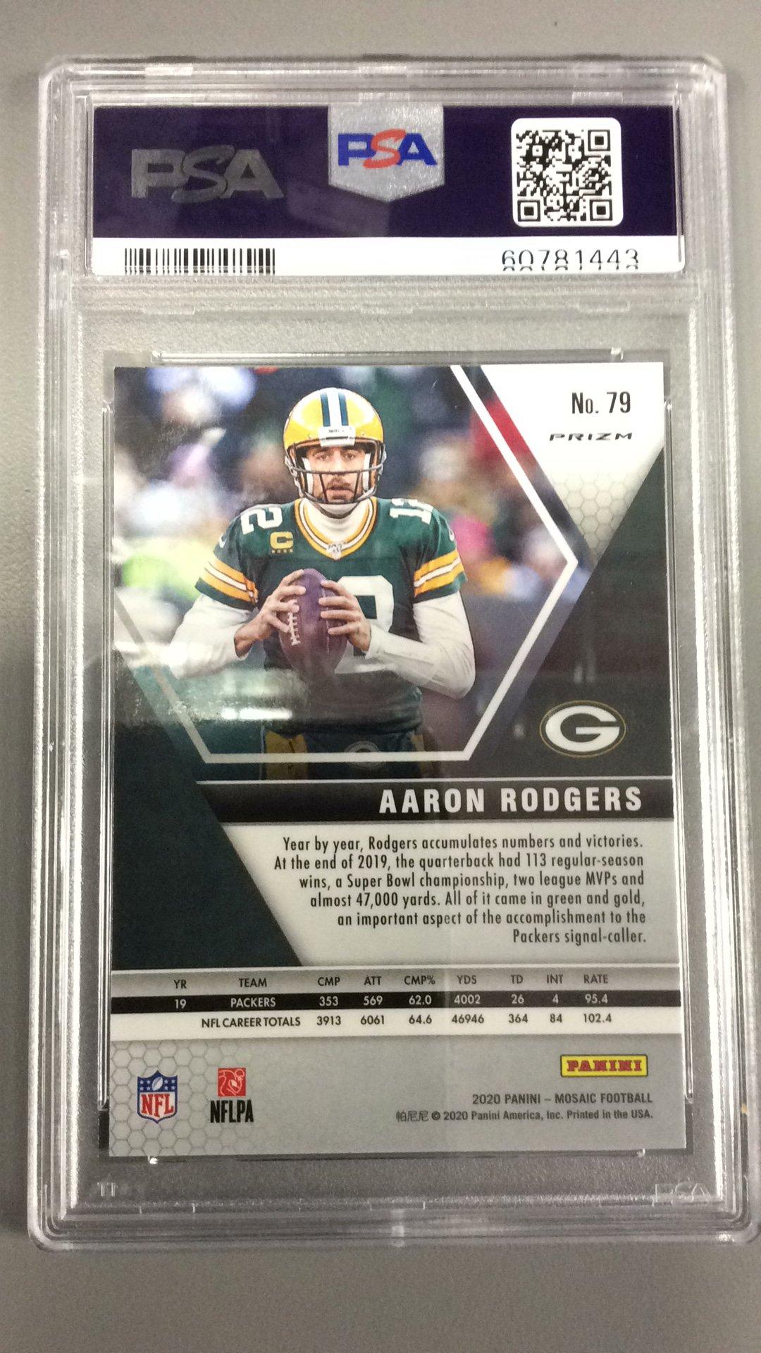 2020 Panini Mosaic 79 Aaron Rodgers Camo Pink PSA 10