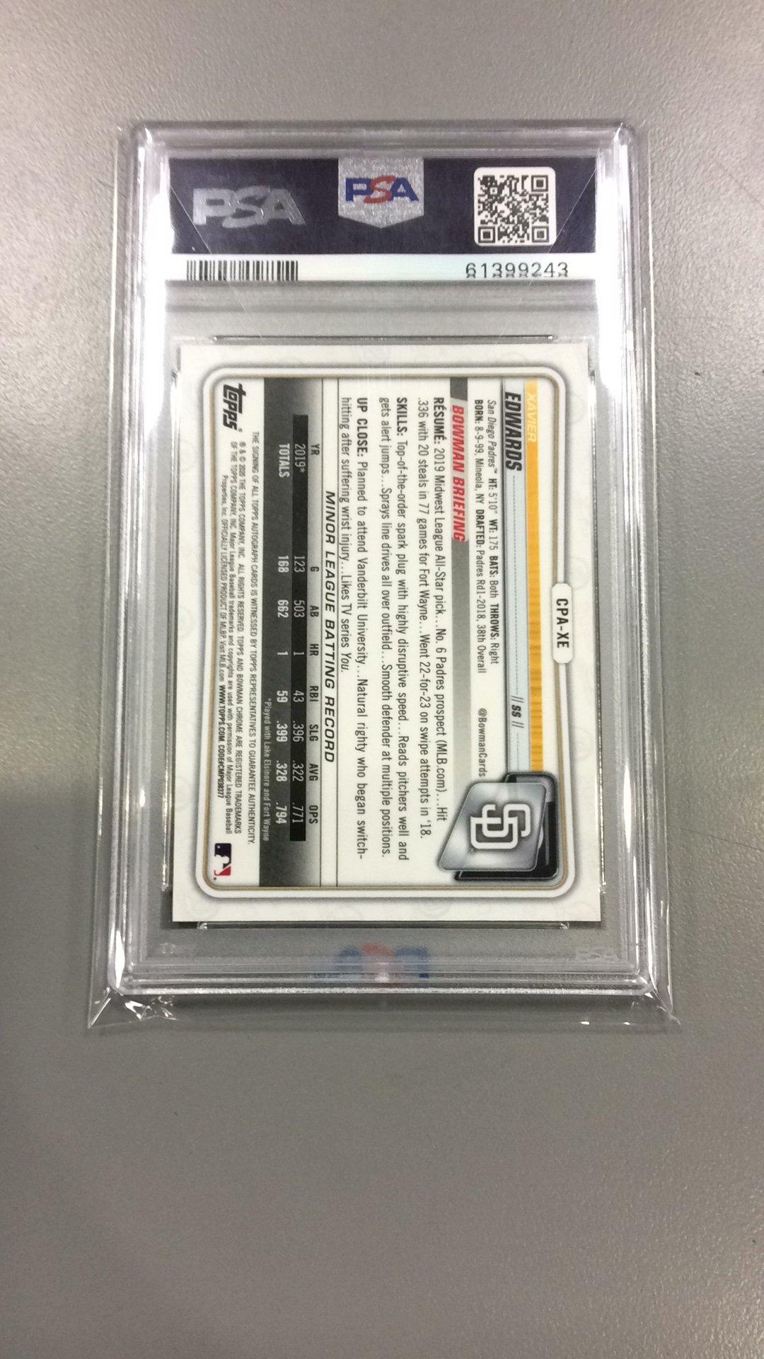 2020 Bowman Chrome Prospect Autographs Cpaxe Xavier Edwards PSA 10