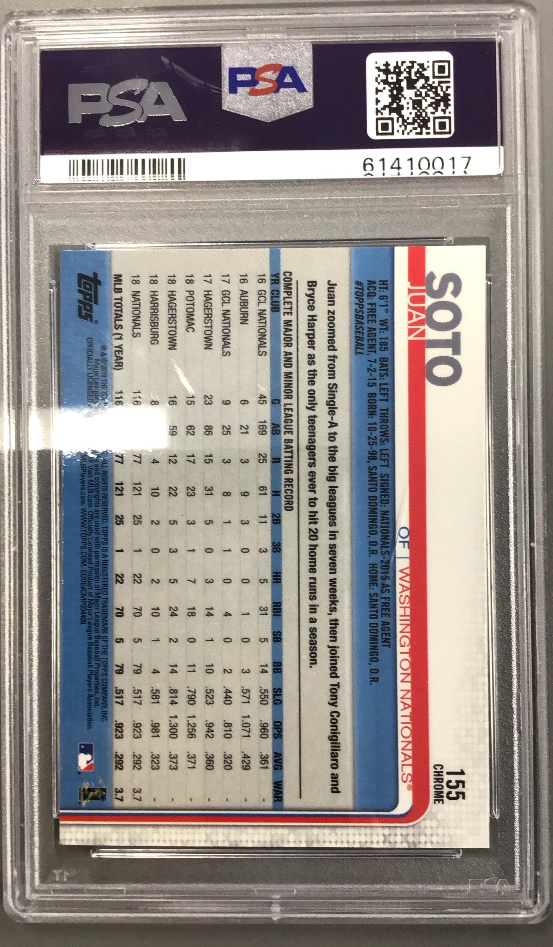 2019 Topps Chrome 155 Juan Soto Sliding-refractor PSA 10
