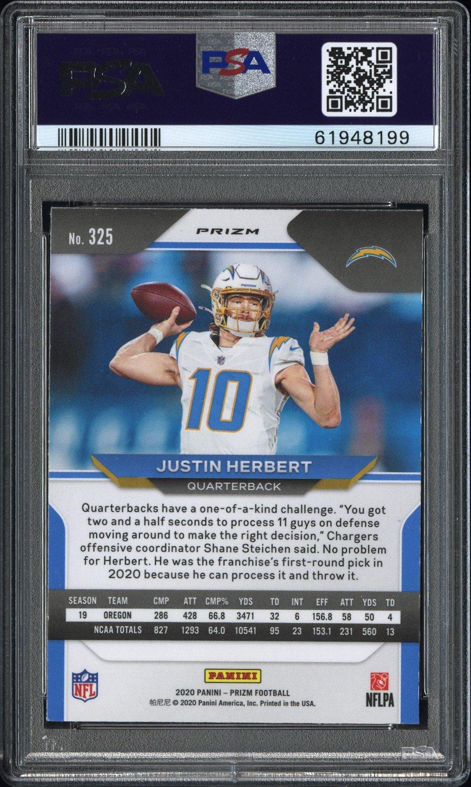 2020 Panini Prizm 325 Justin Herbert Red/white/blue Prizm PSA 9