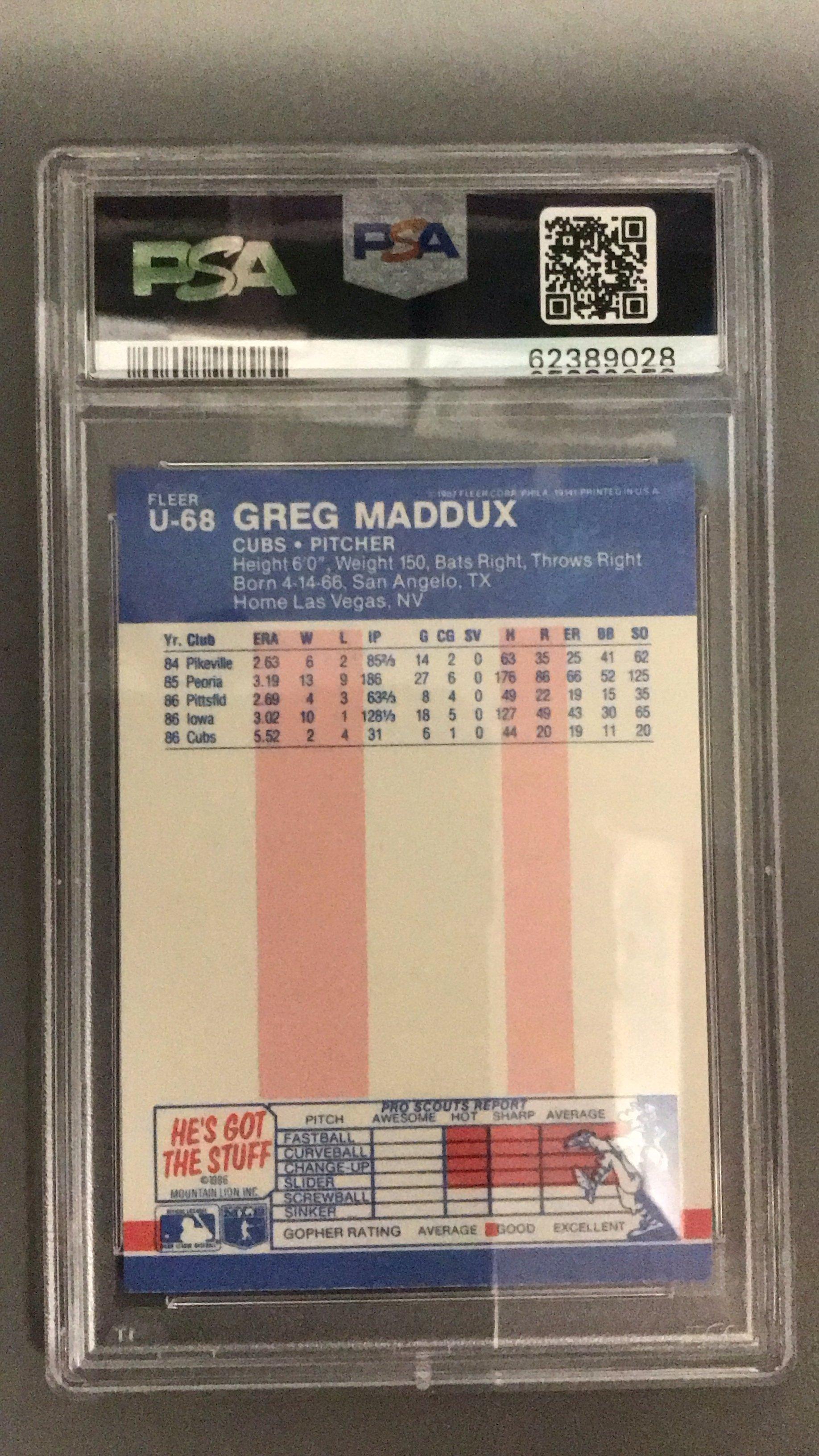 1987 Fleer Update Glossy U-68 Greg Maddux PSA 10