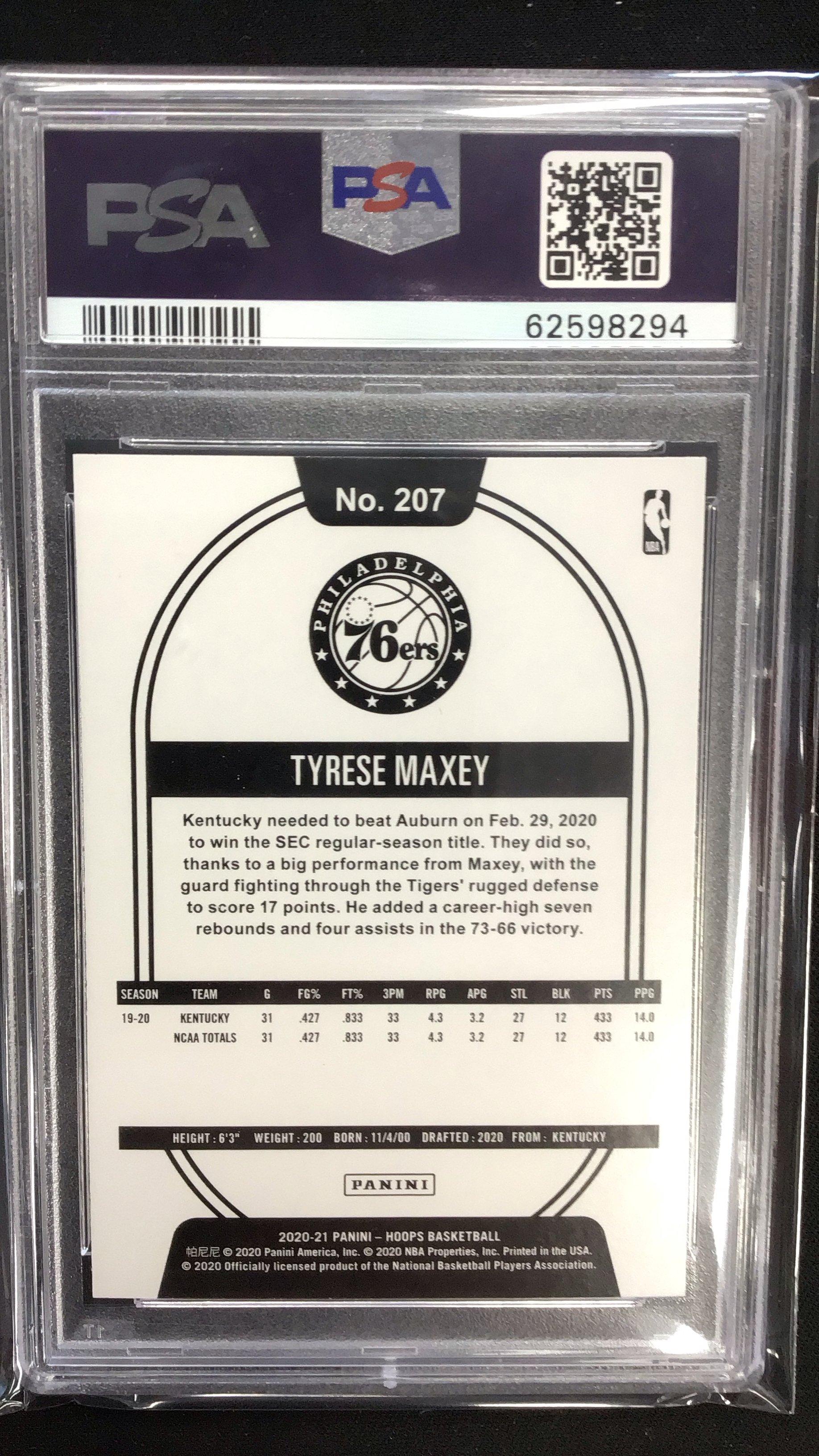 2020 Panini Hoops 207 Tyrese Maxey PSA 10