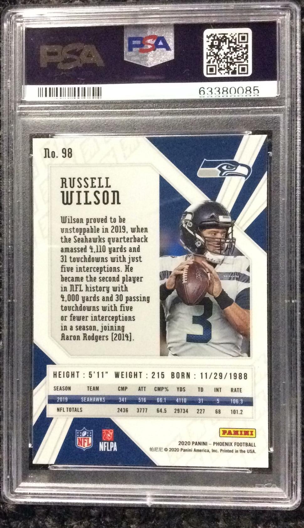 2020 Panini Phoenix 98 Russell Wilson Fire Burst PSA 10