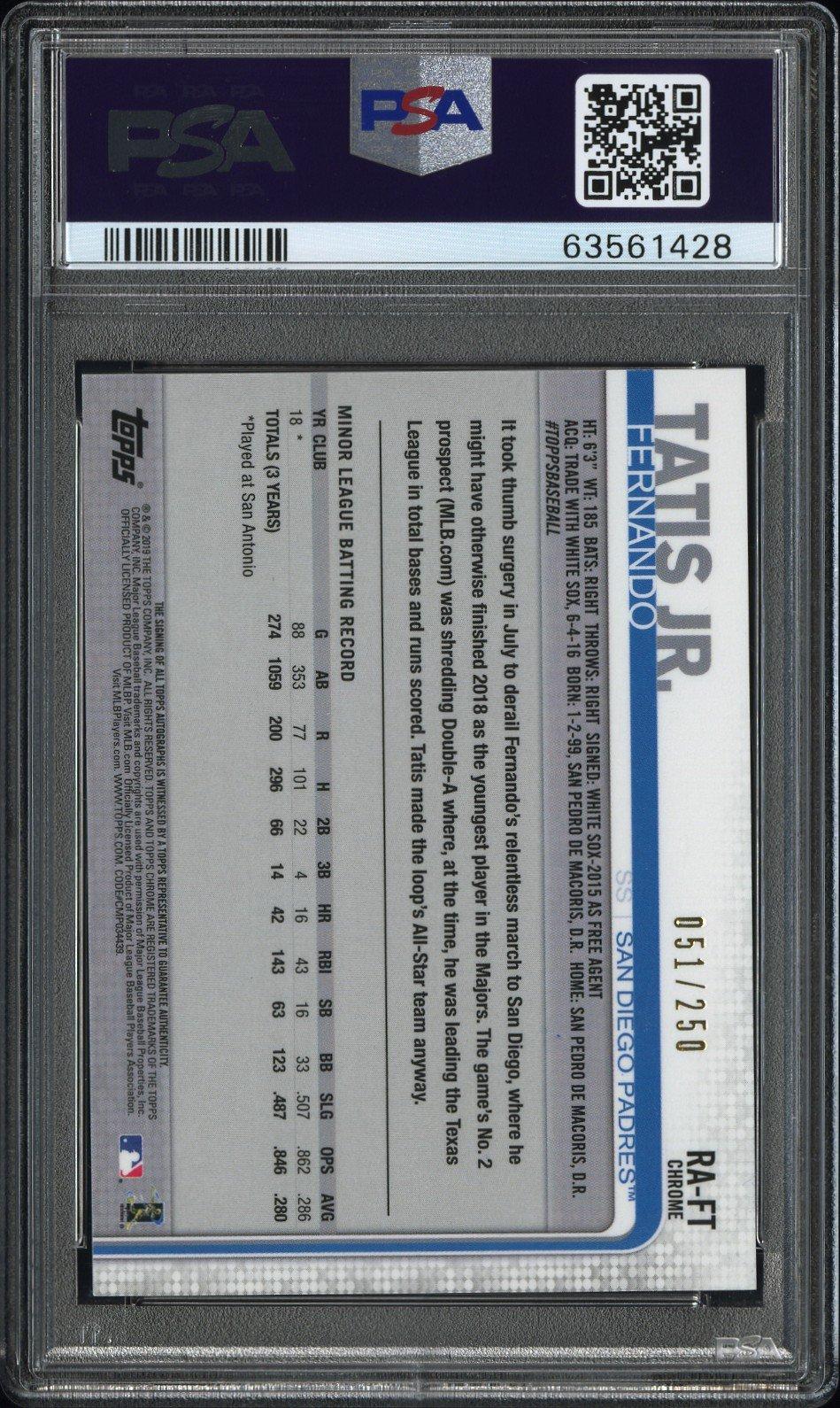 2019 Topps Chrome Rookie Autographs Ra-ft Fernando Tatis Jr. Purple Refractor PSA 10