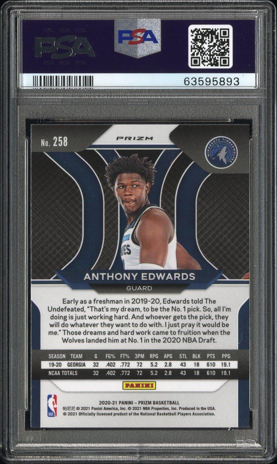 2020 Panini Prizm 258 Anthony Edwards Red Ice PSA 9