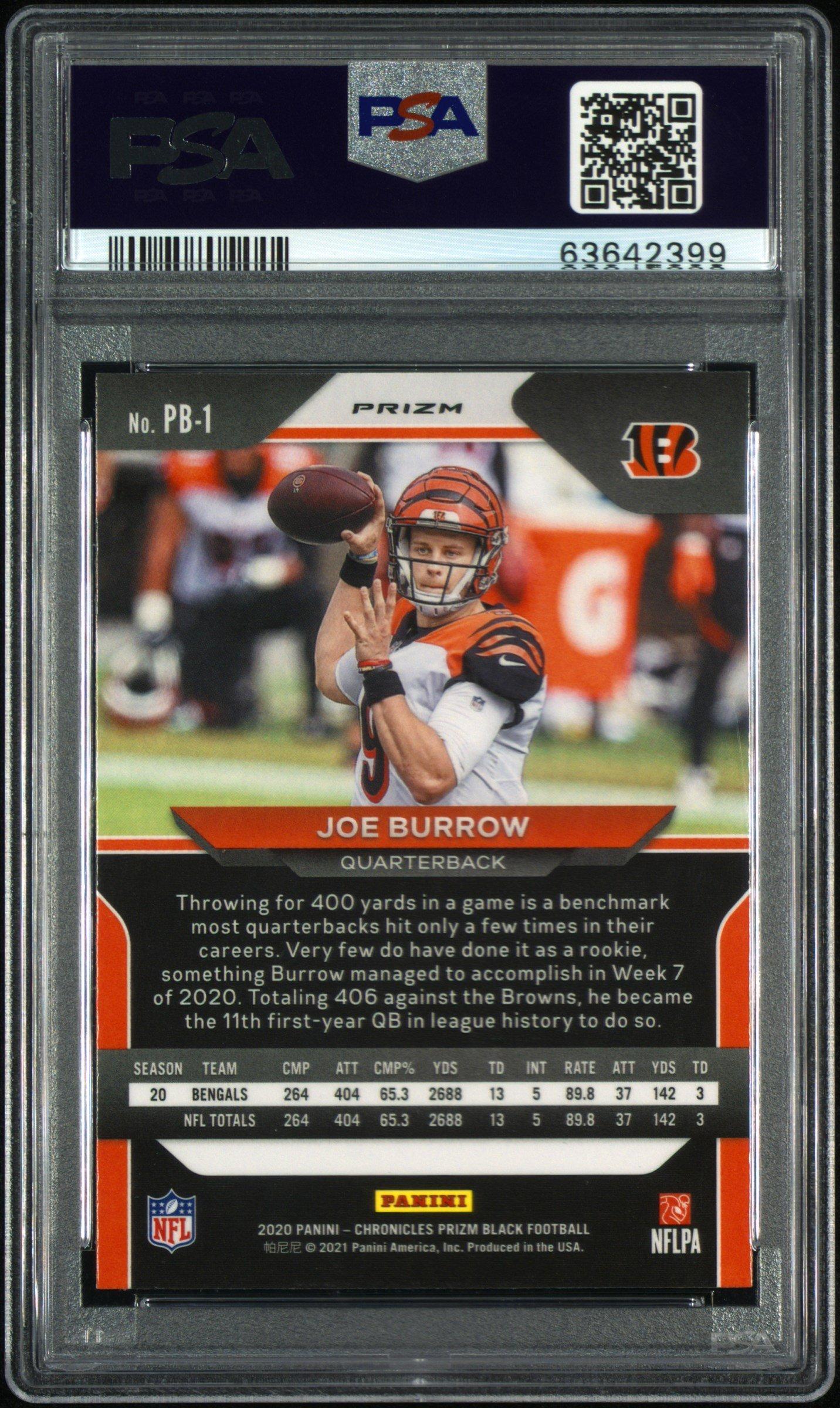 2020 Panini Chronicles Prizm Black Pb1 Joe Burrow Silver PSA