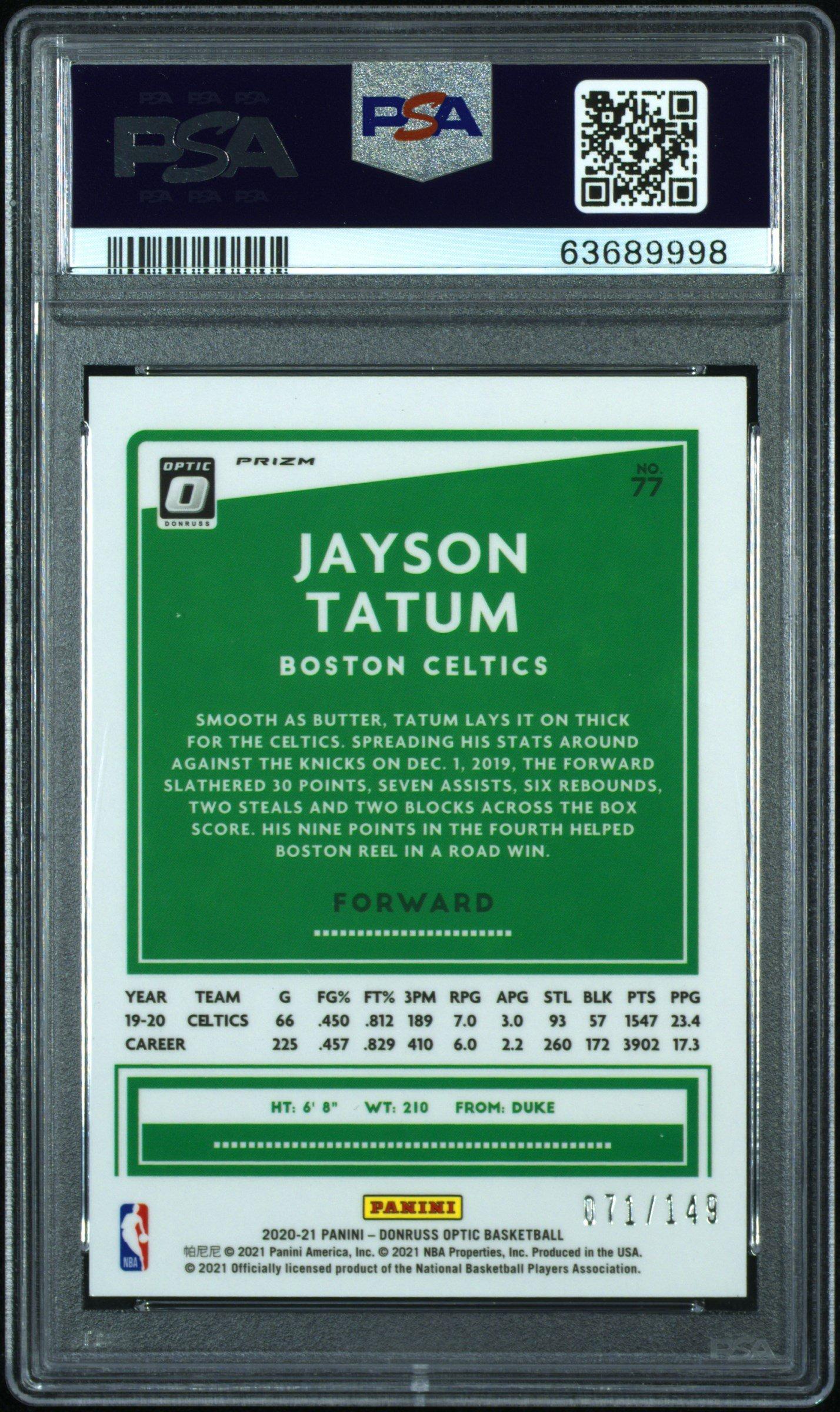 2020 Panini Donruss Optic 77 Jayson Tatum Lime Green PSA 10