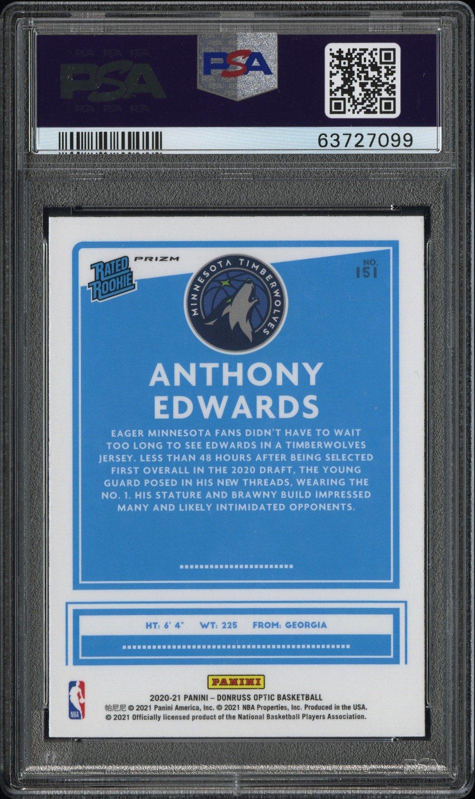 2020 Panini Donruss Optic 151 Anthony Edwards Green Pulsar PSA 9