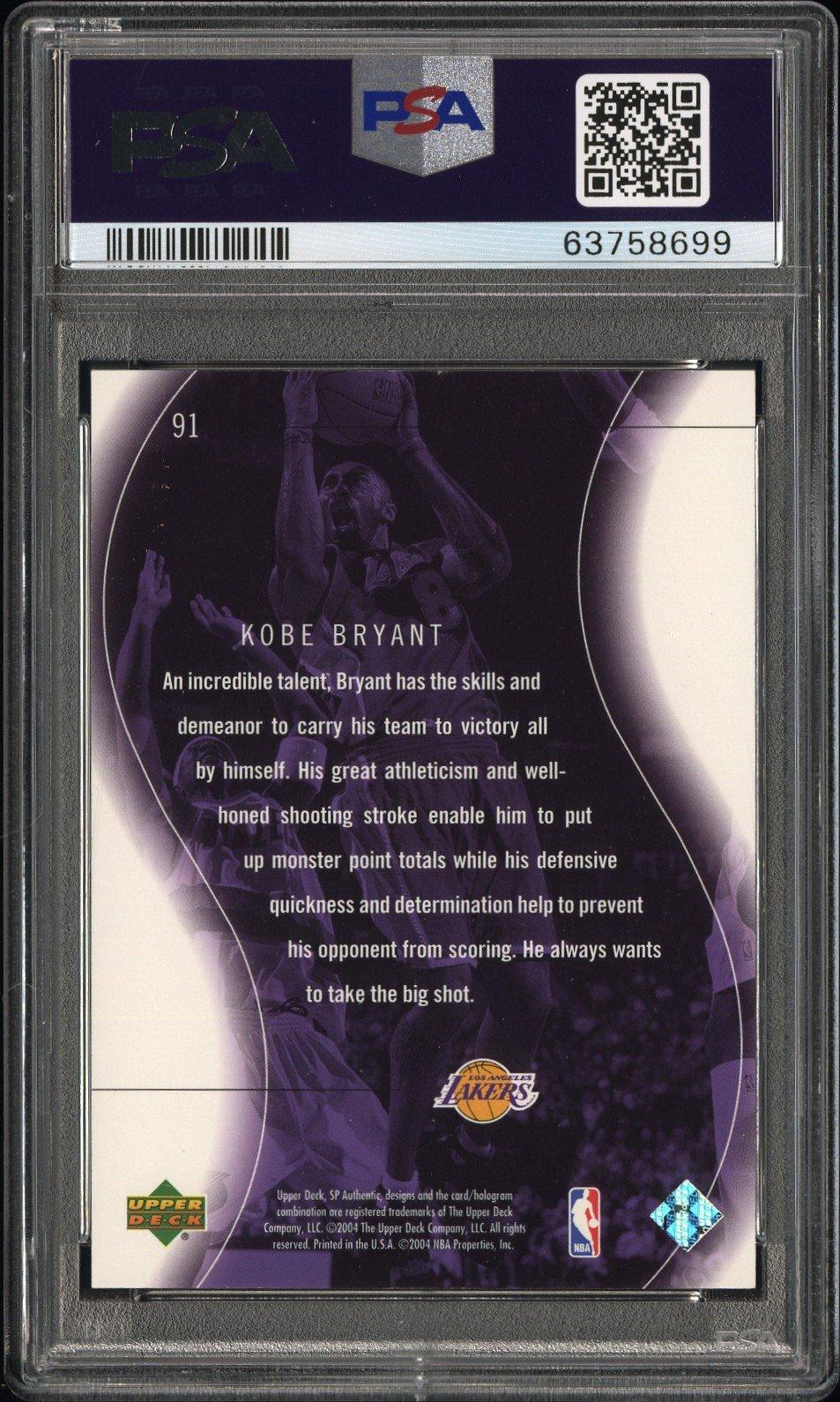 2003 Sp Authentic 91 Kobe Bryant PSA 9