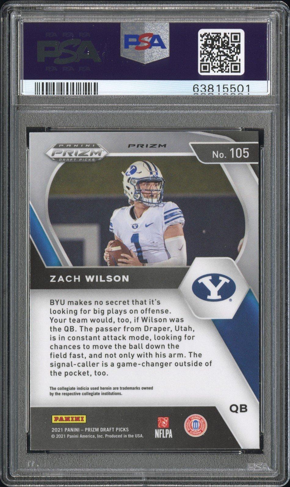 2021 Panini Prizm Draft Picks 105 Zach Wilson Silver Prizm PSA 10