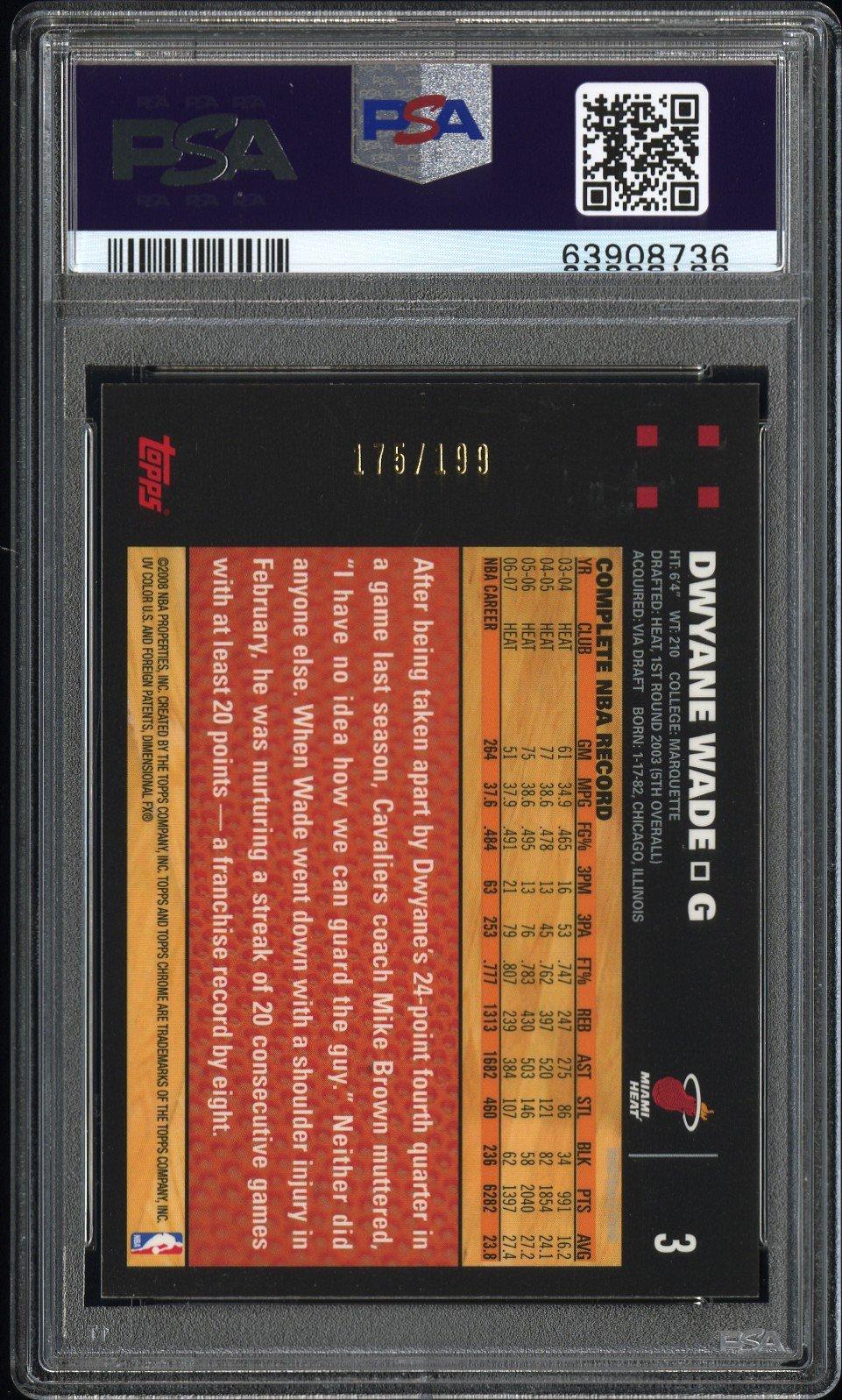 2007 Topps Chrome 3 Dwyane Wade Orange Refractor PSA 9
