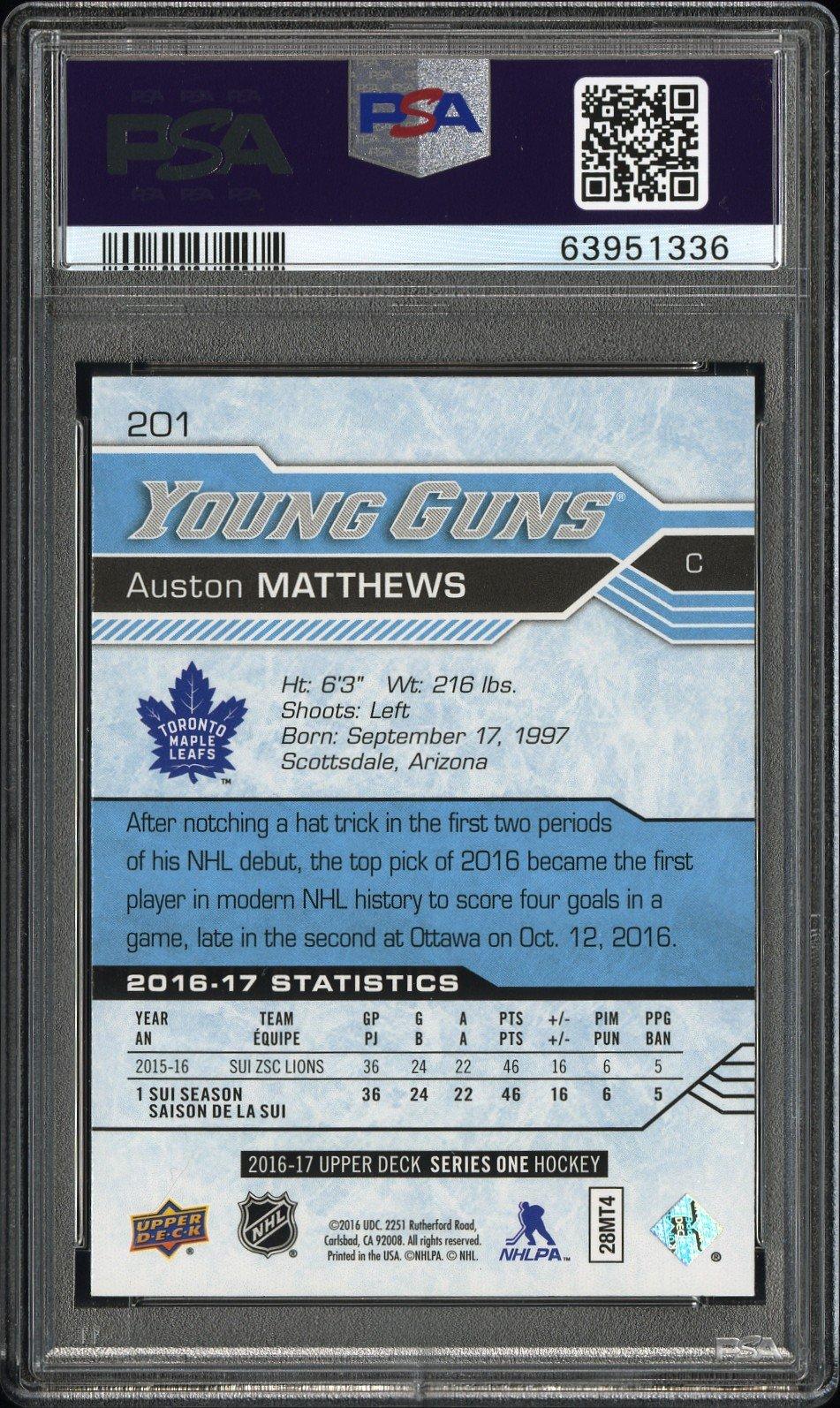 2016 Upper Deck 201 Auston Matthews PSA 10