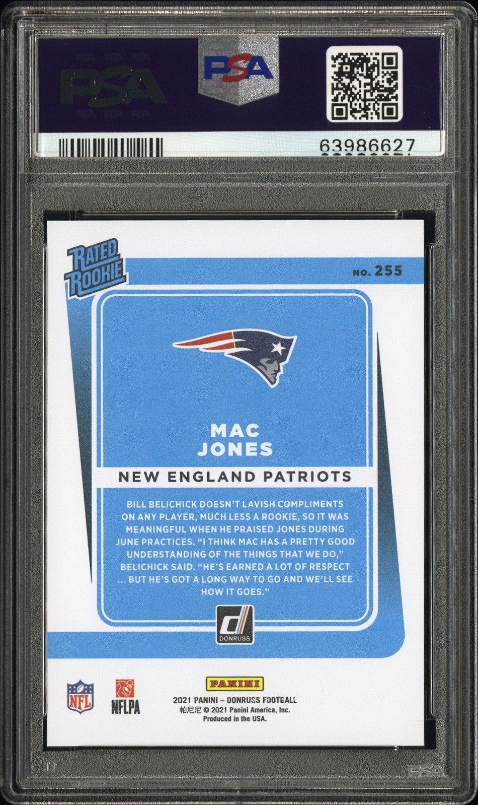 2021 Panini Donruss 255 Mac Jones Press Proof Premium PSA 10