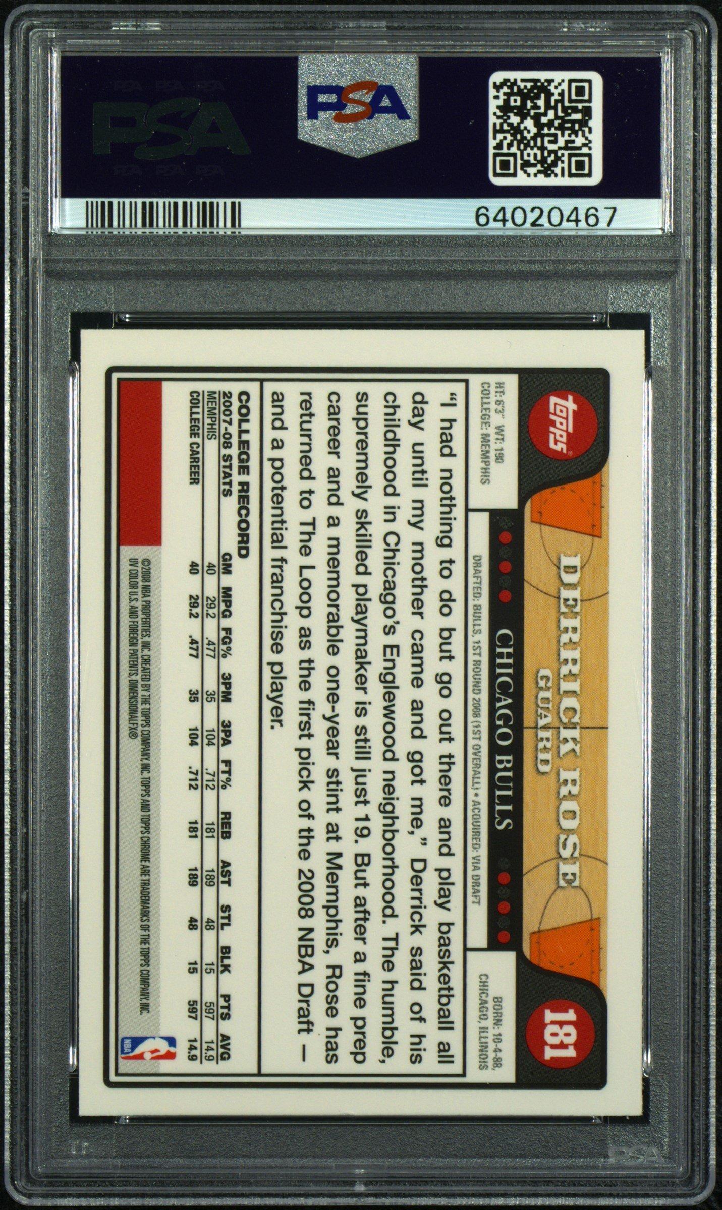 2008 Topps Chrome 181 Derrick Rose PSA 10