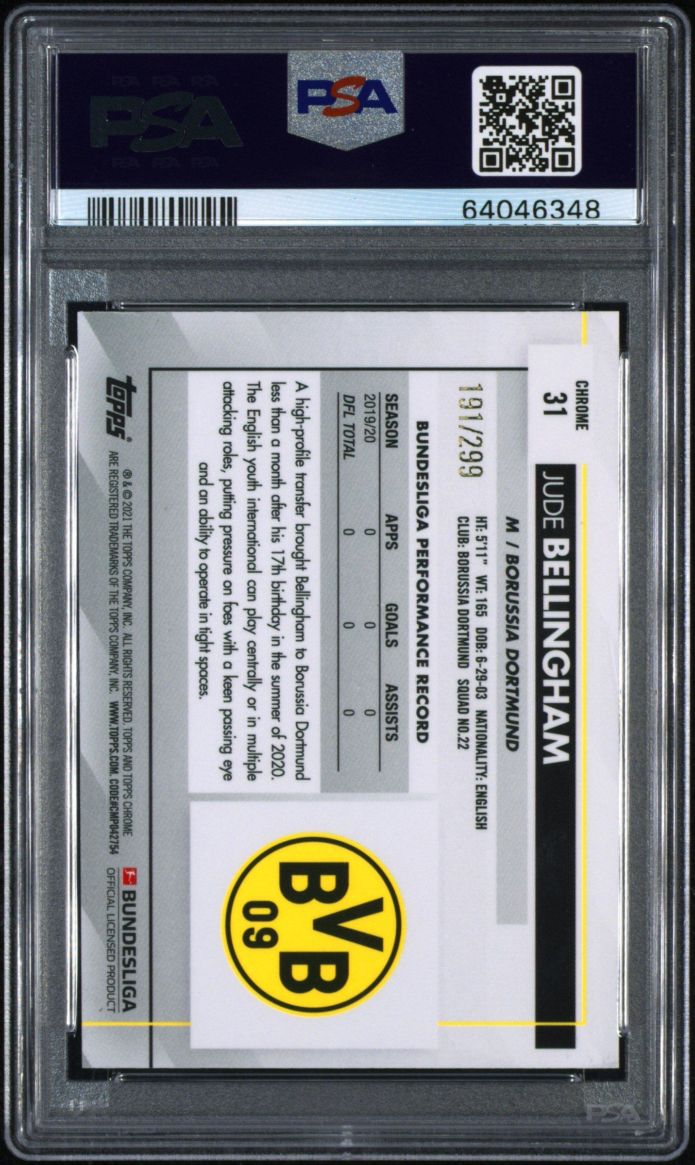 2020 Topps Chrome Bundesliga 31 Jude Bellingham Purple Refractor PSA 9