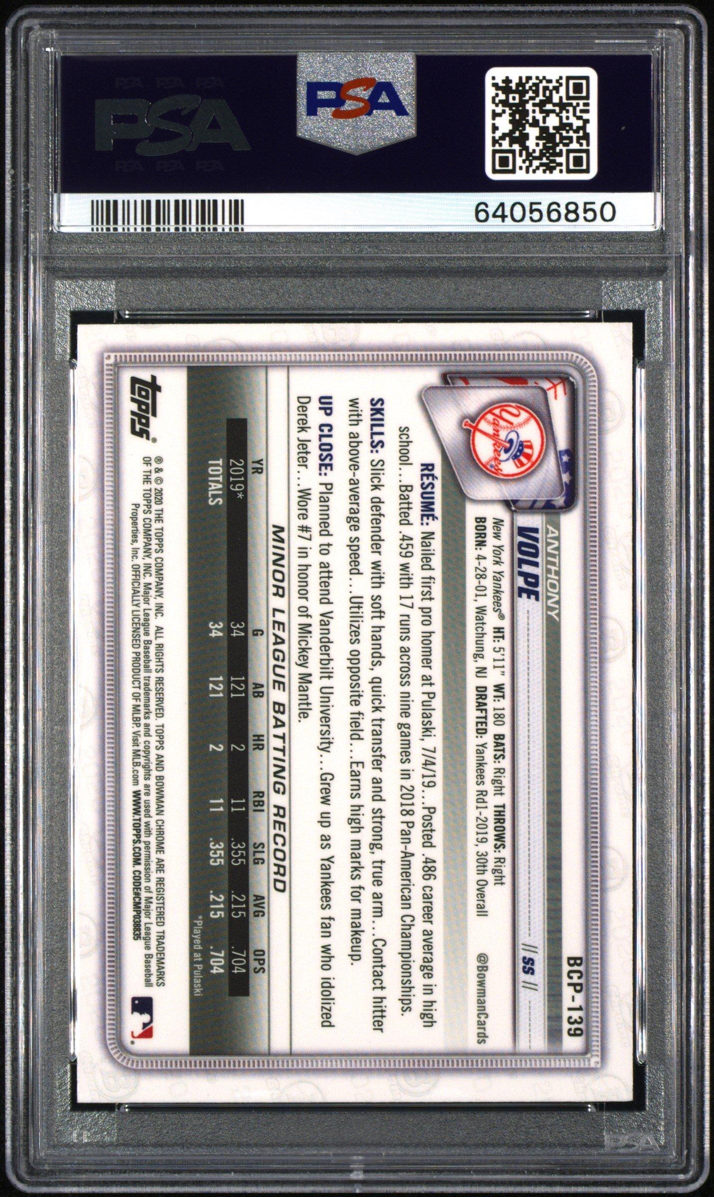 2020 Bowman Chrome Mega Box Bcp139 Anthony Volpe PSA 10