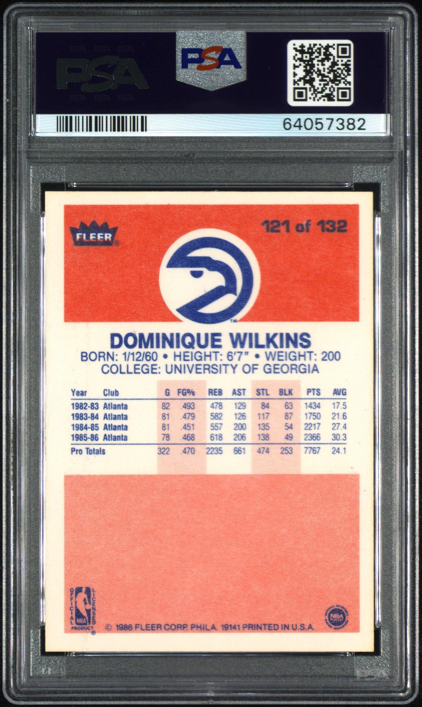 1986 Fleer 121 Dominique Wilkins PSA 8