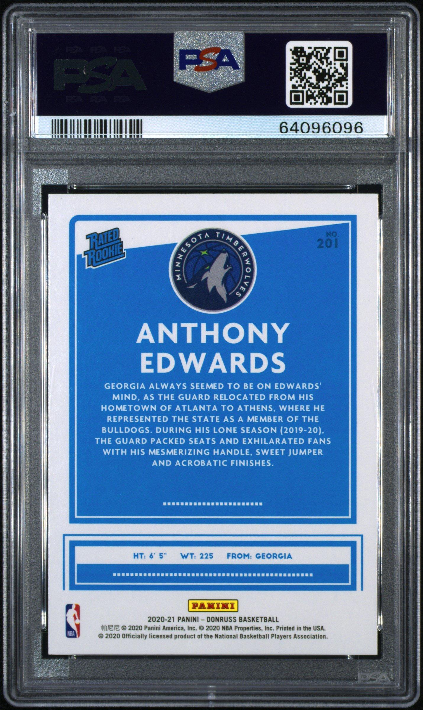 2020 Panini Donruss 201 Anthony Edwards Orange Laser PSA