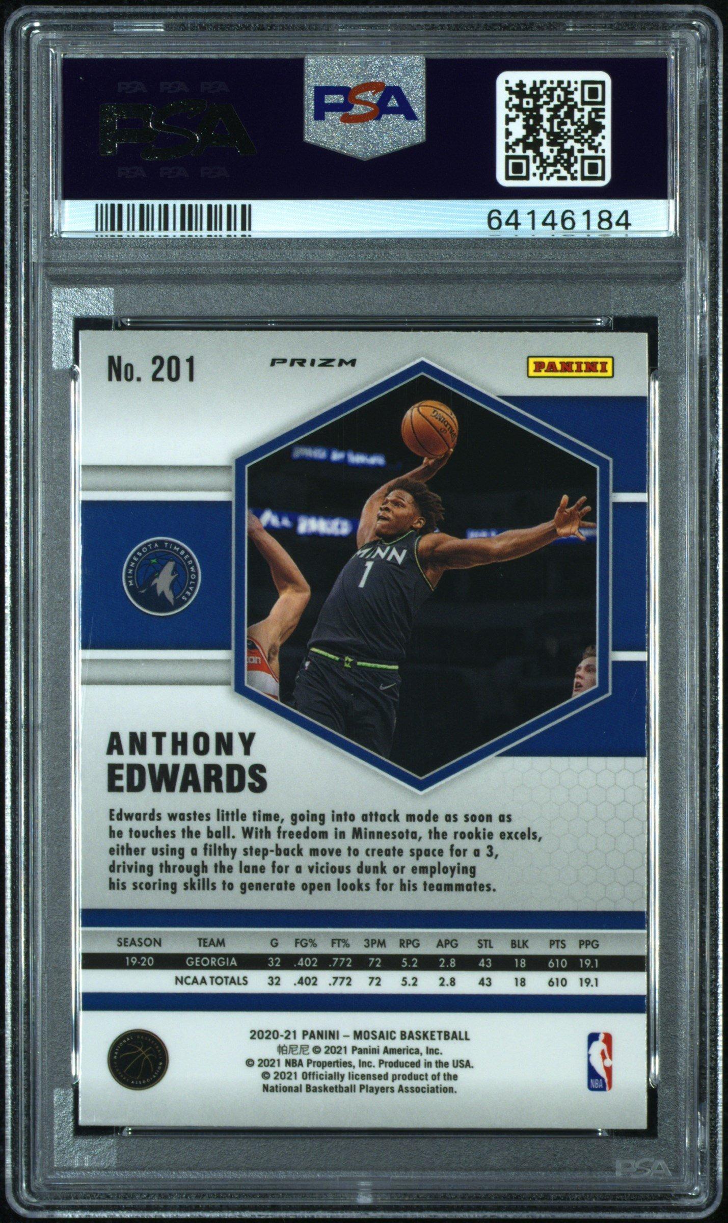 2020 Panini Mosaic Anthony Edwards Reactive Yellow PSA 10