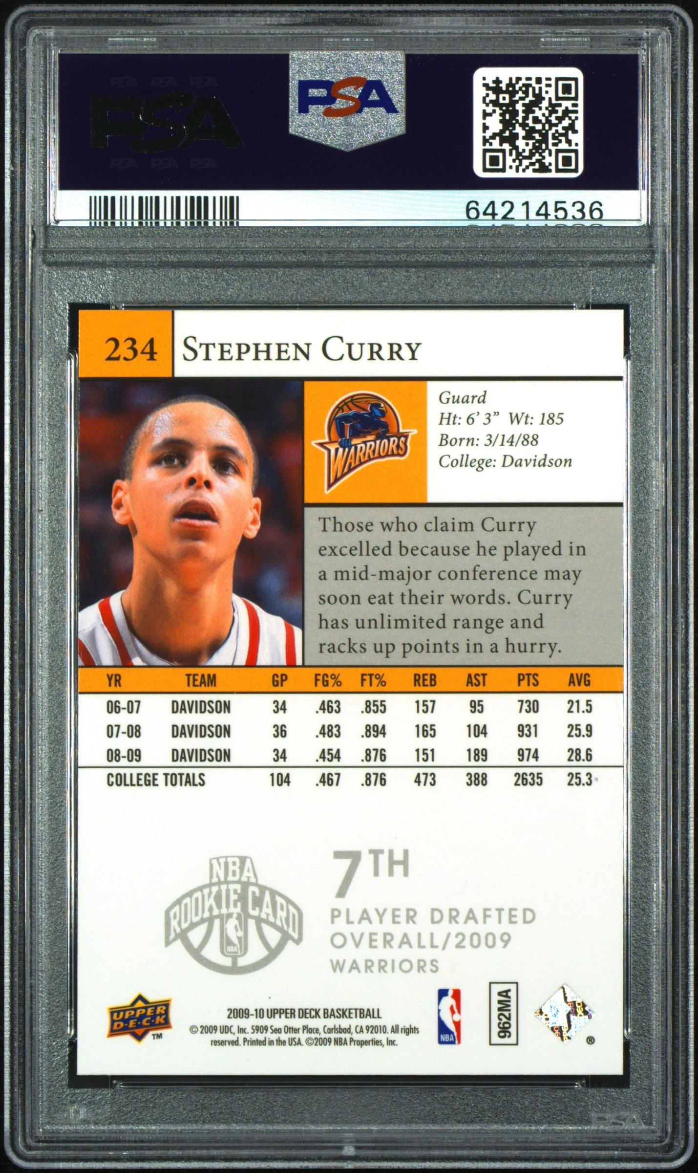 2009 Upper Deck 234 Stephen Curry PSA