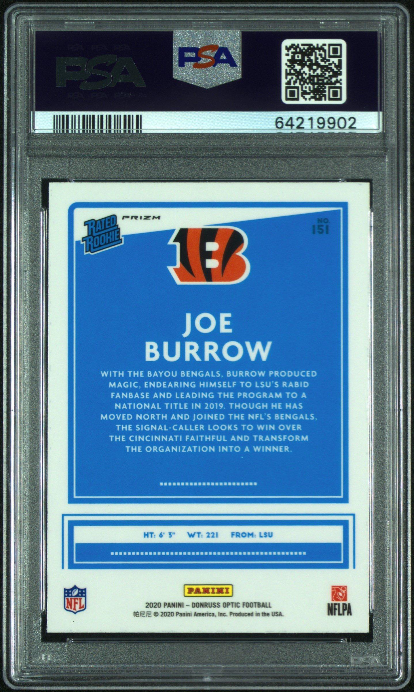 2020 Panini Donruss Optic 151 Joe Burrow Blue Scope PSA