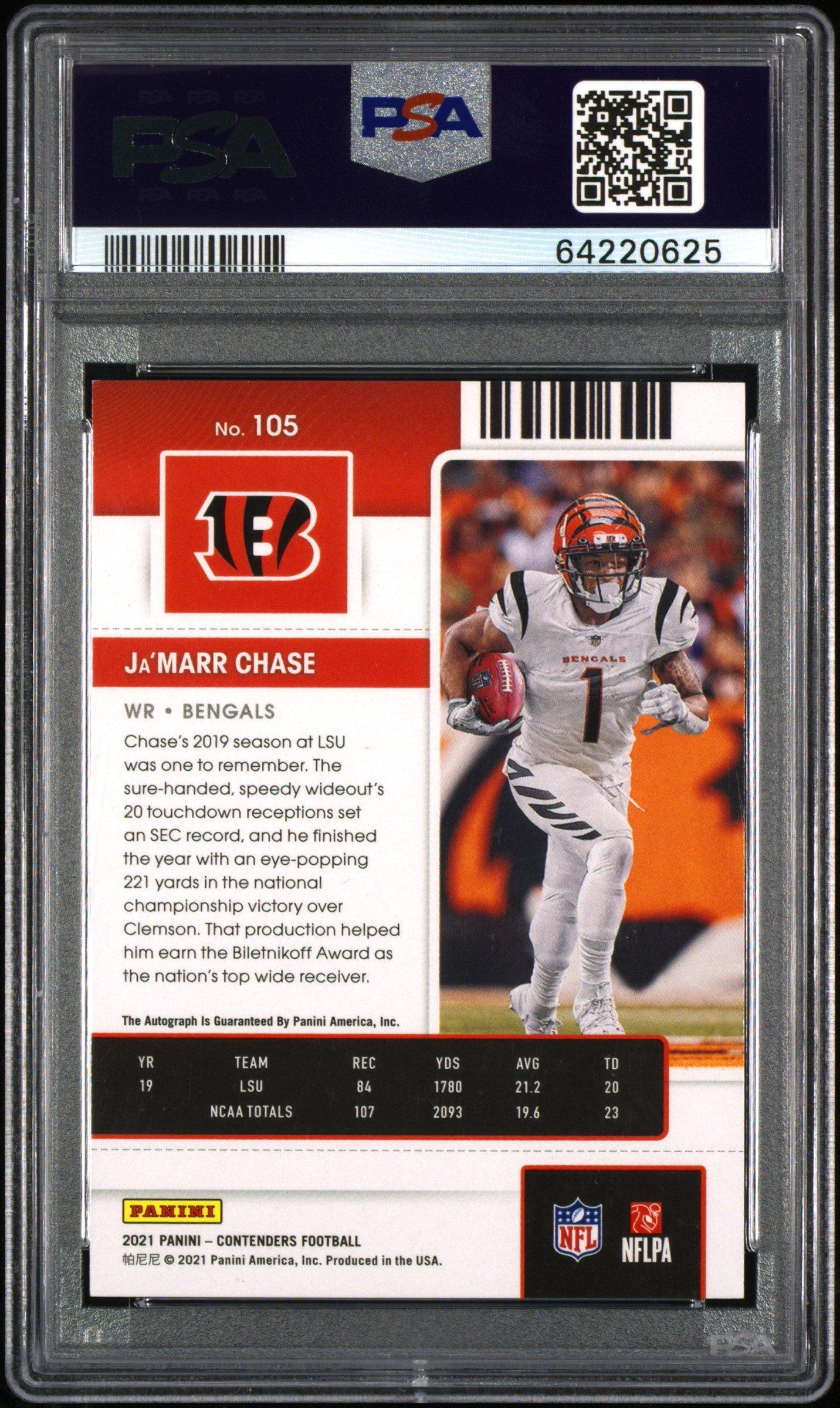 2021 Panini Contenders 105 Ja'marr Chase Autograph-championship PSA 9