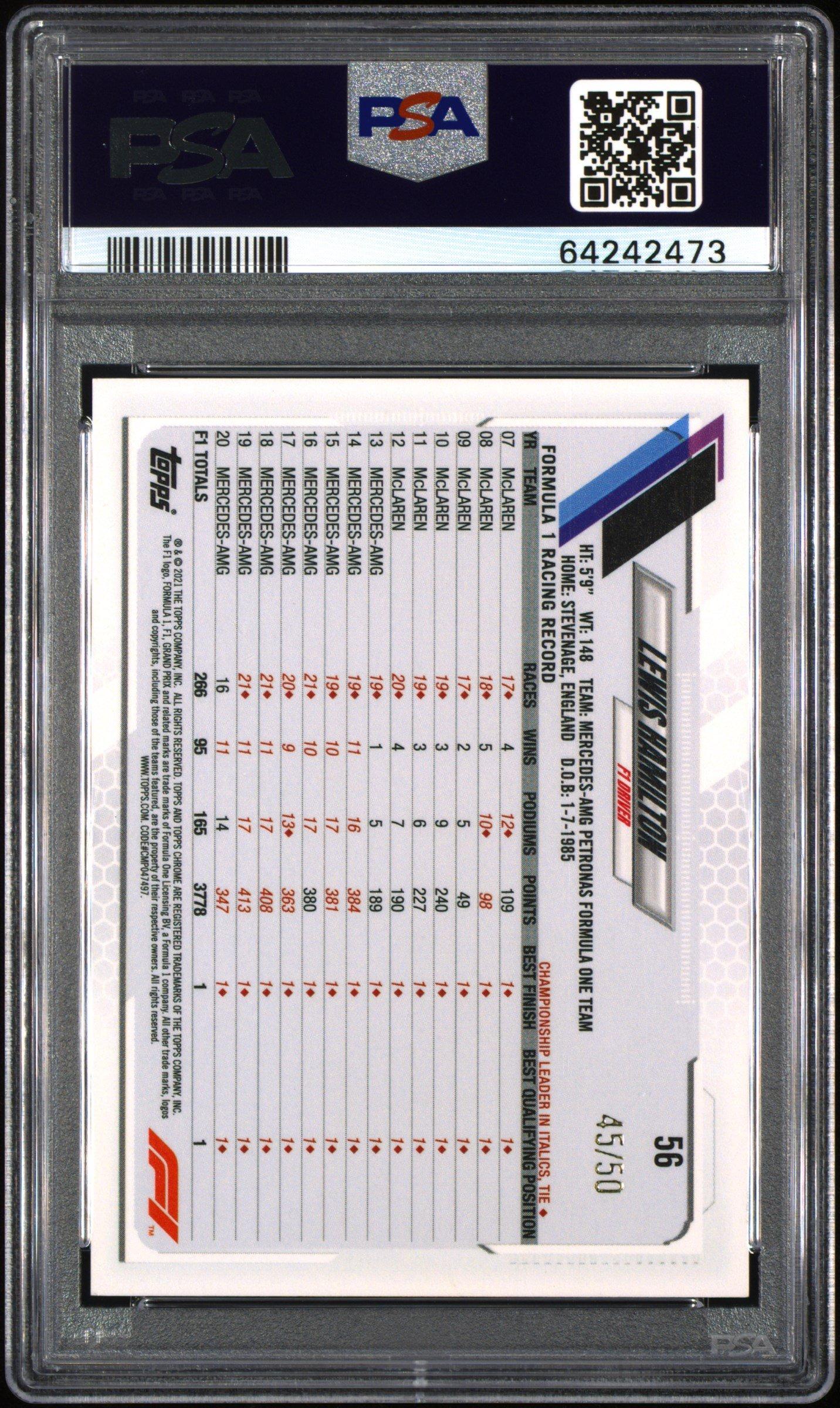 2021 Topps Chrome Formula 1 56 Lewis Hamilton Gold Wave Refractor PSA 10