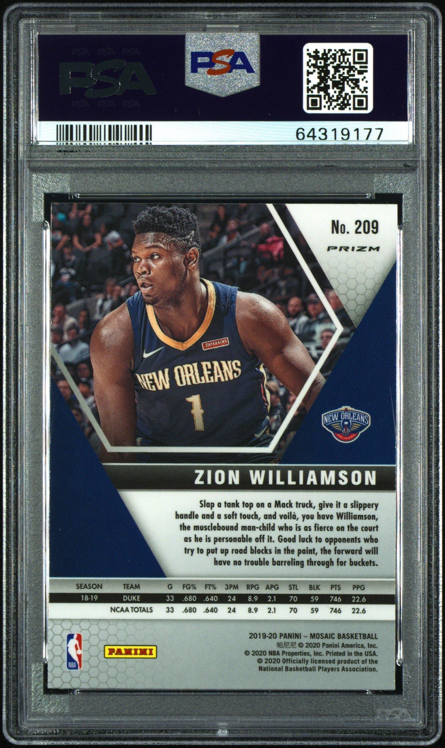 2019 Panini Mosaic 209 Zion Williamson Reactive Orange PSA 10