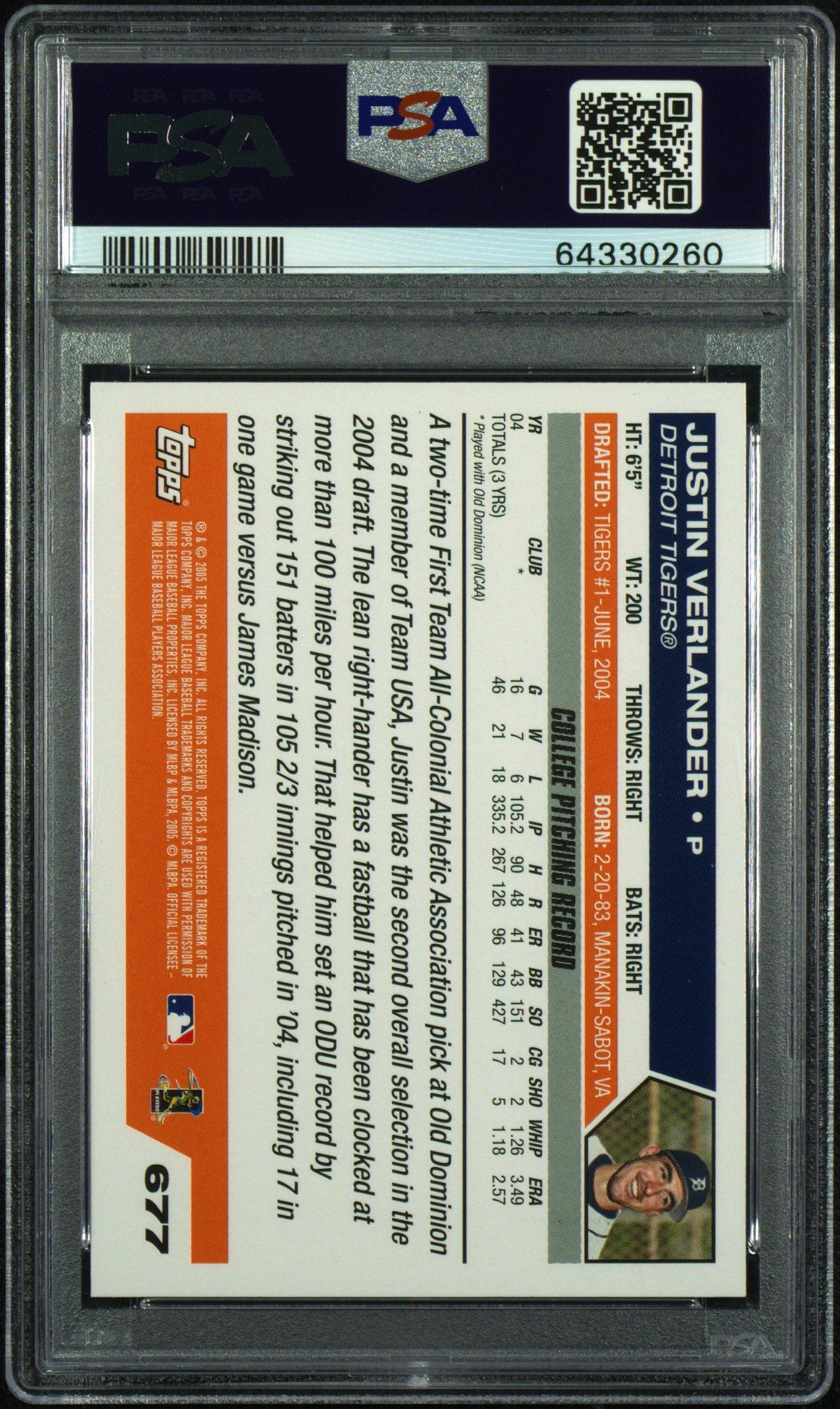 2005 Topps 677 Justin Verlander PSA 9