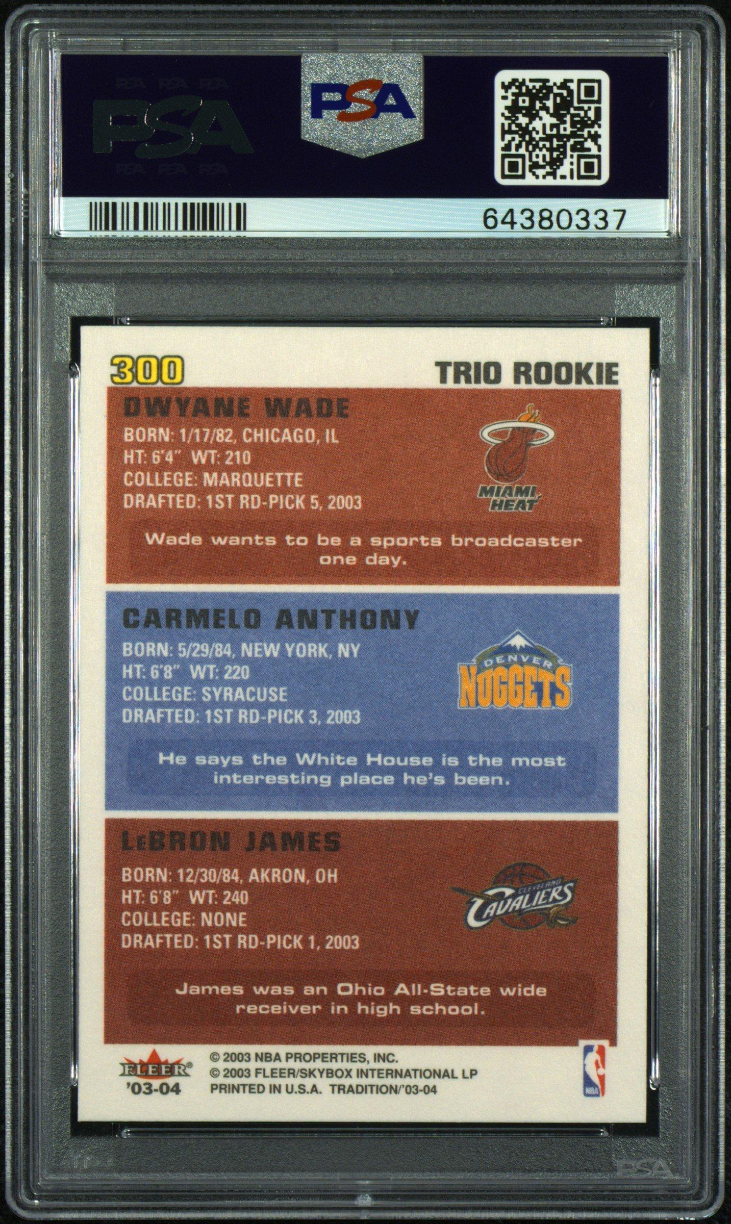 2003 Fleer Tradition 300 Dwyane Wade\lebron James\carmelo Anthony PSA 9