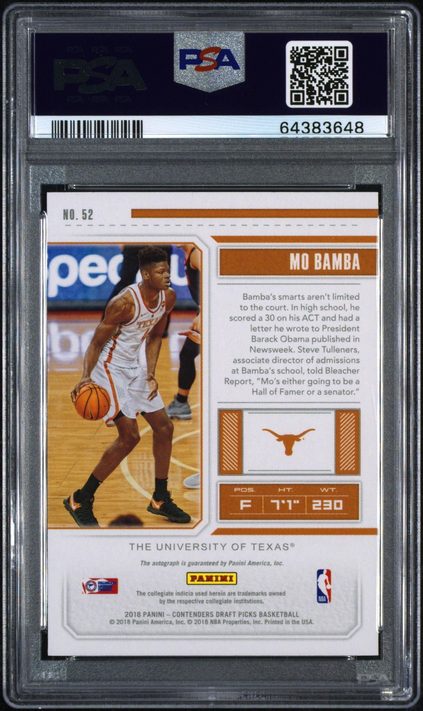 2018 Panini Contenders Draft Picks 52 Mo Bamba PSA 10