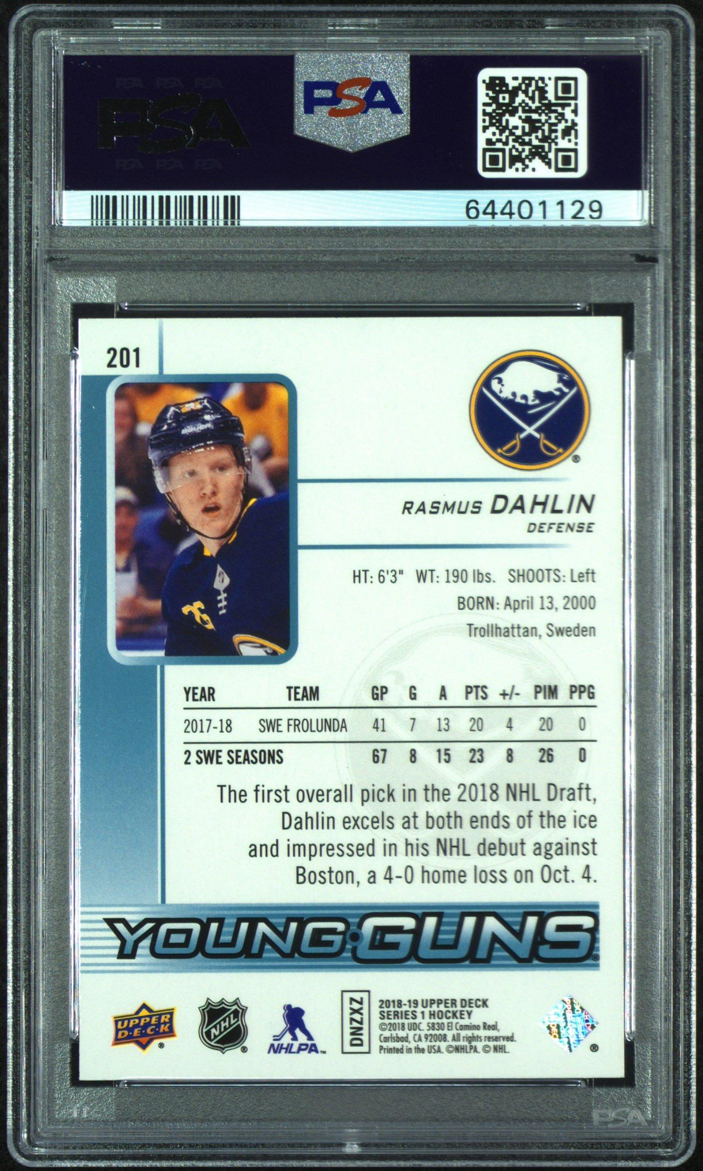 2018 Upper Deck 201 Rasmus Dahlin PSA 9