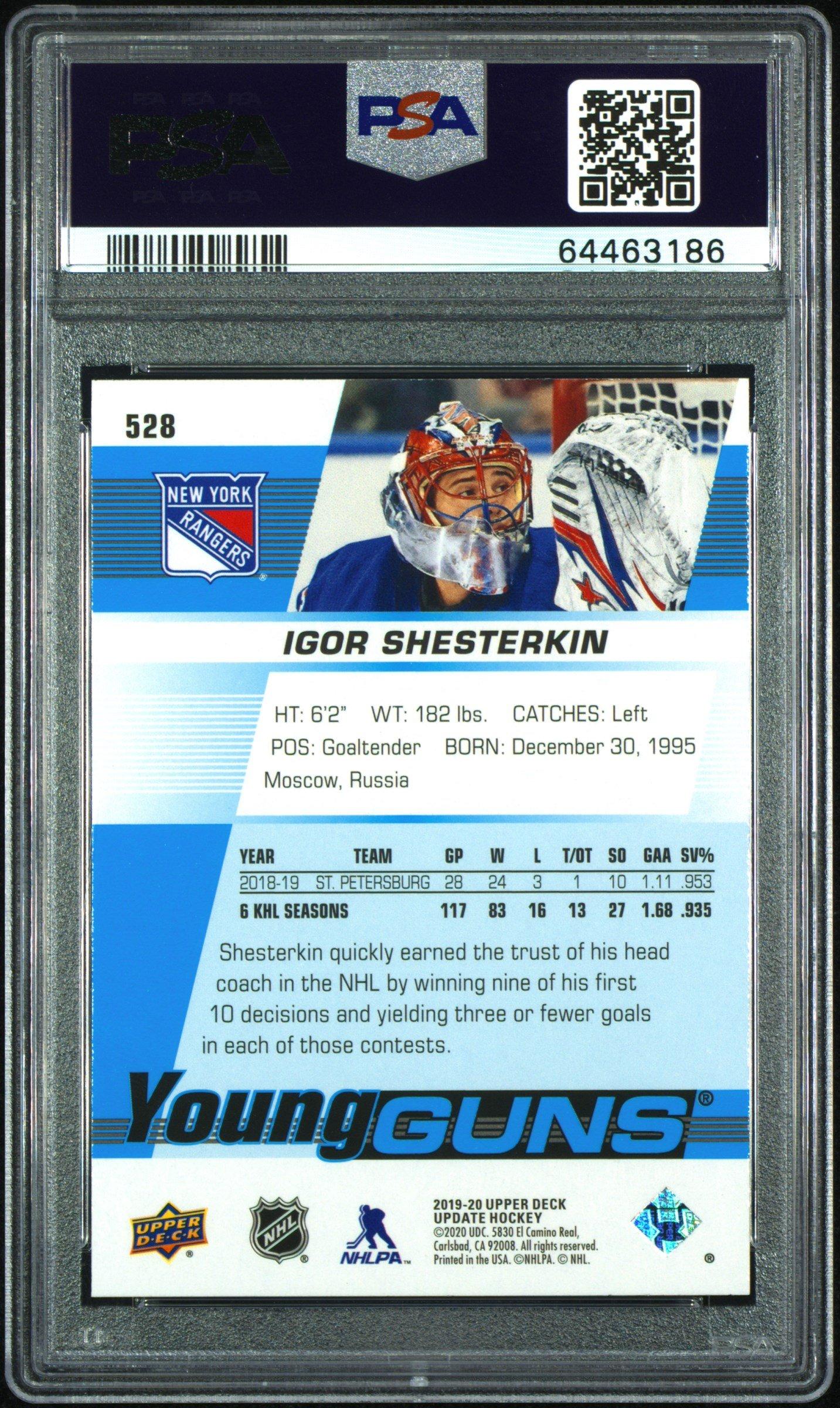 2019 Sp Authentic Upper Deck Update 528 Igor Shesterkin PSA 10