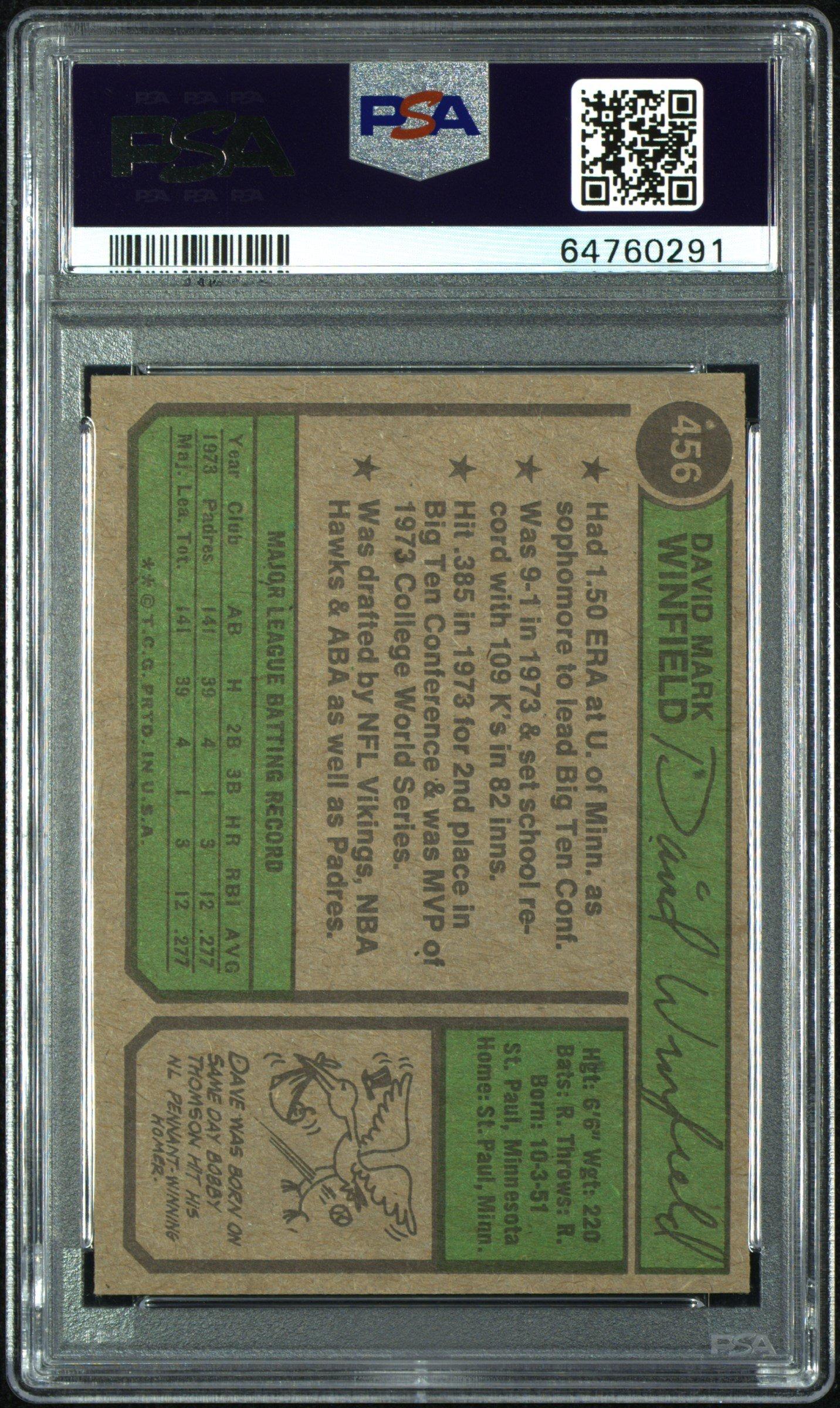 1974 Topps 456 Dave Winfield PSA 8