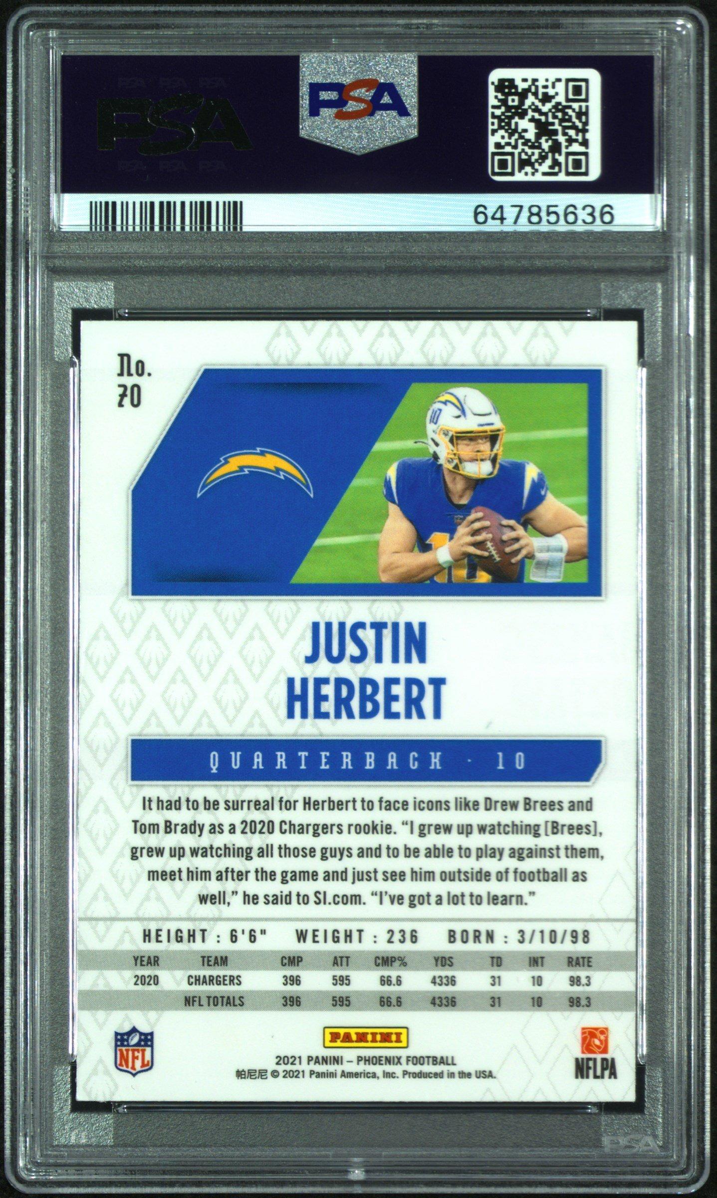 2021 Panini Phoenix 70 Justin Herbert Silver PSA 9