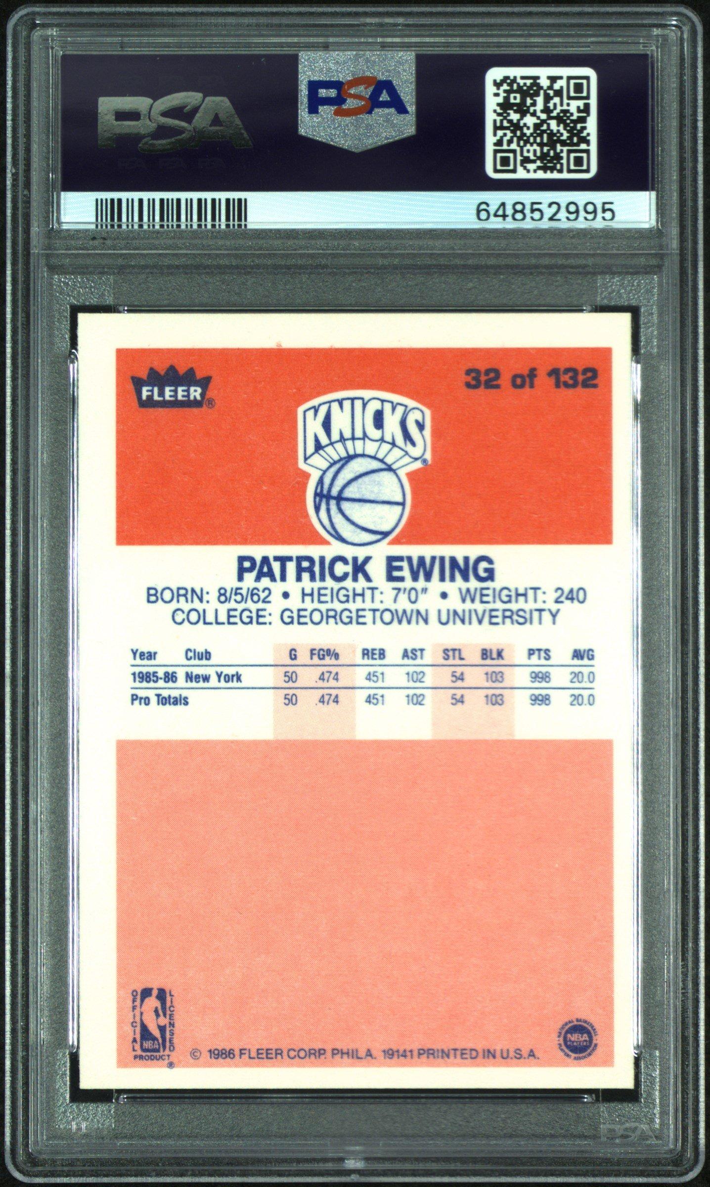 1986 Fleer 32 Patrick Ewing PSA 8