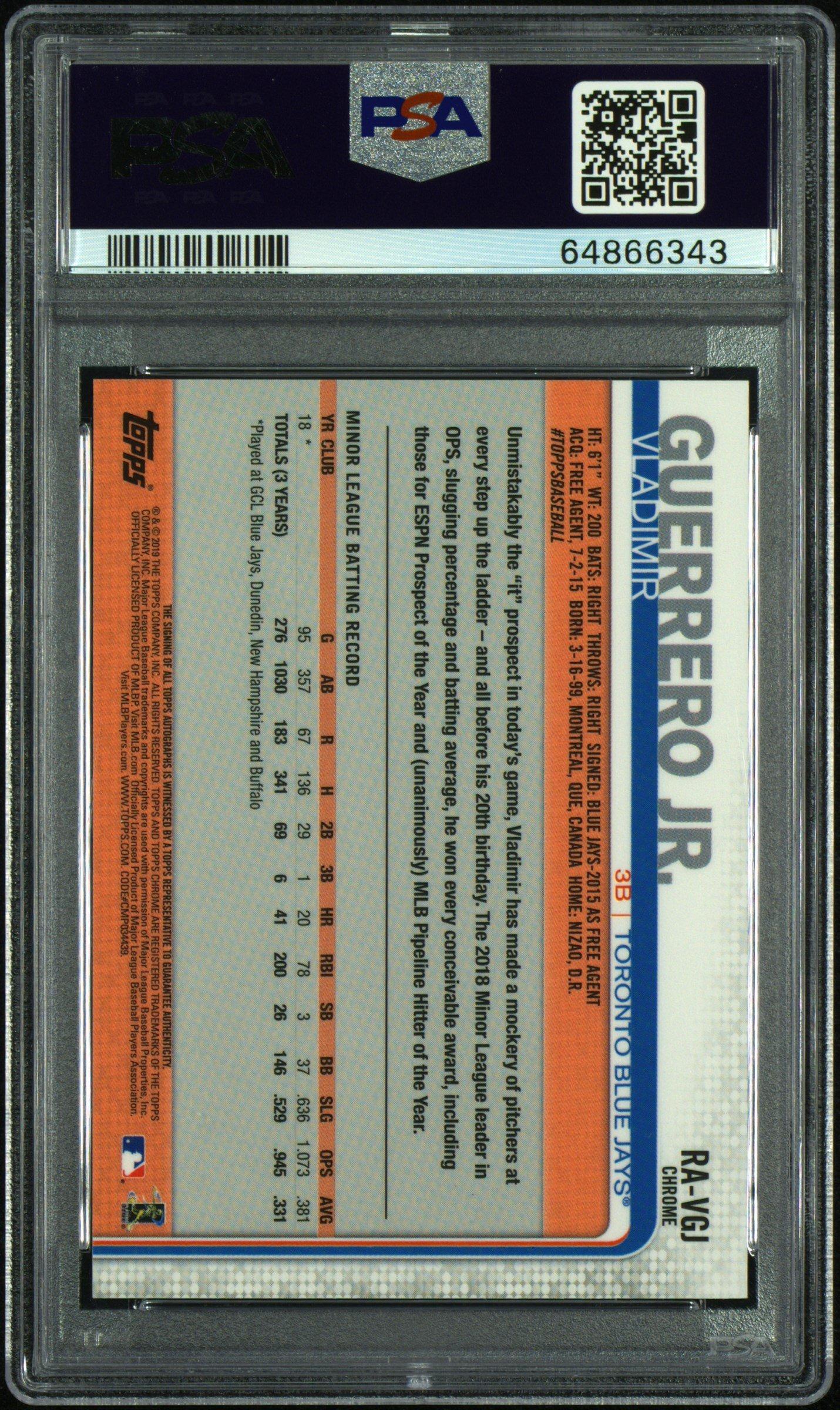2019 Topps Chrome Rookie Autographs Ra-vgj Vladimir Guerrero Jr. PSA 9