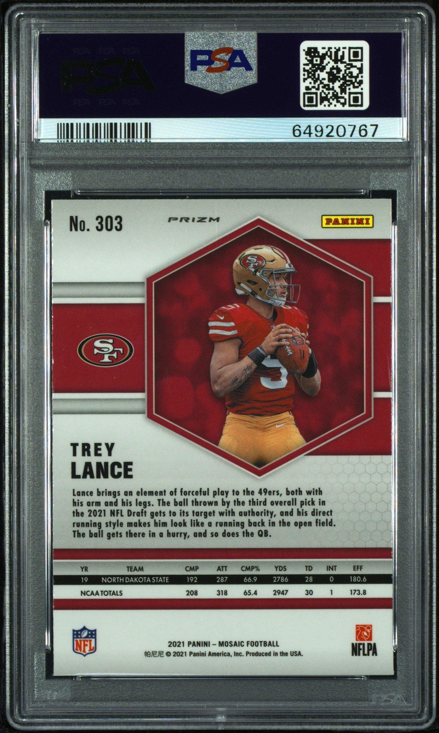 2021 Panini Mosaic 303 Trey Lance Reactive Orange PSA 10