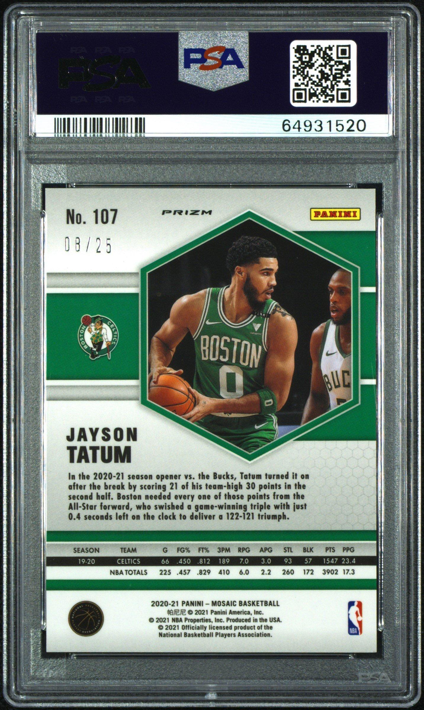 2020 Panini Mosaic 107 Jayson Tatum Orange Fluorescent PSA 10