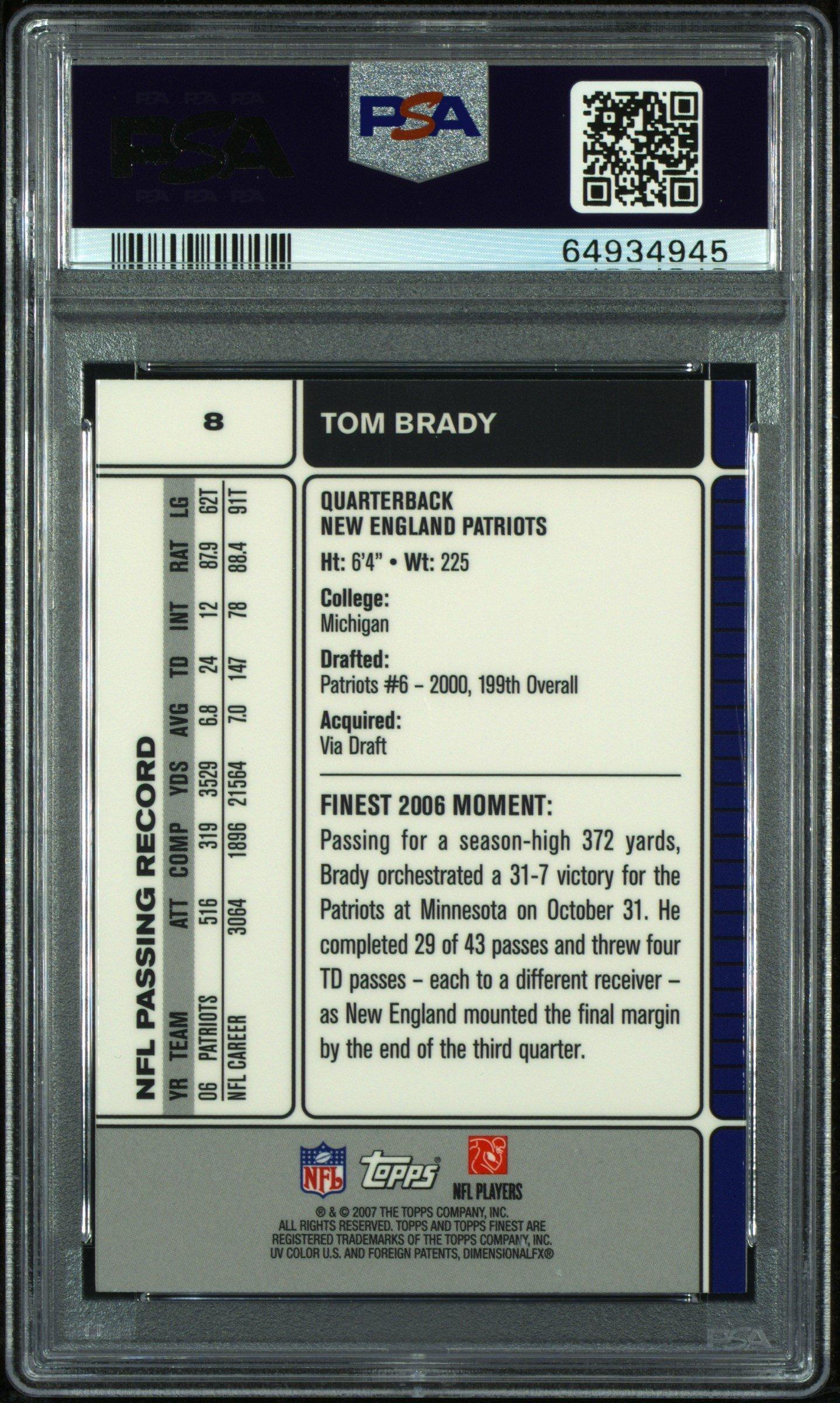 2007 Finest 8 Tom Brady PSA 10