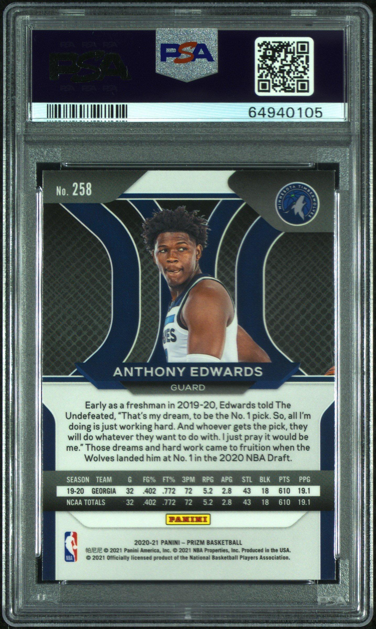 2020 Panini Prizm 258 Anthony Edwards PSA