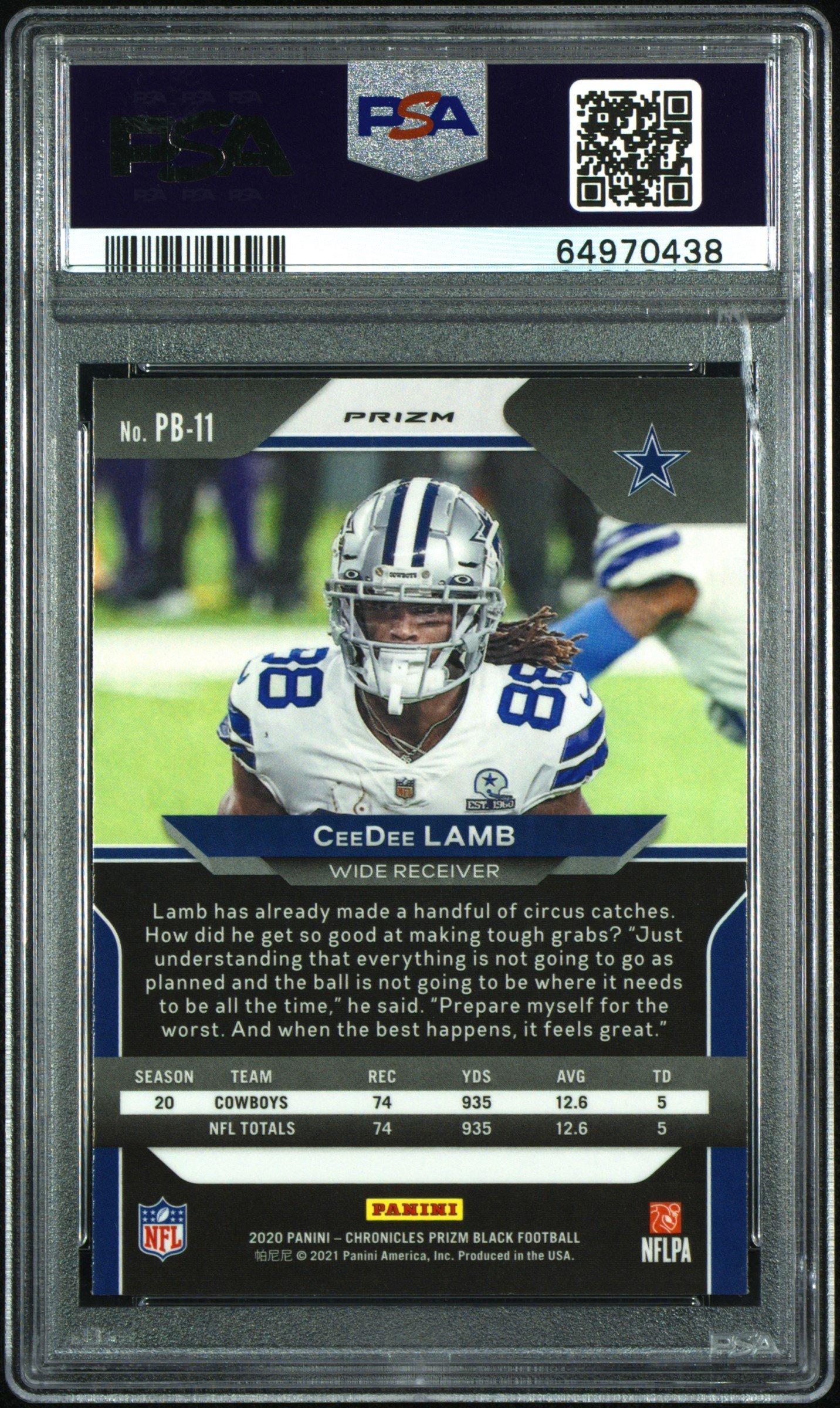 2020 Panini Chronicles Prizm Black Pb11 Ceedee Lamb Silver PSA 10