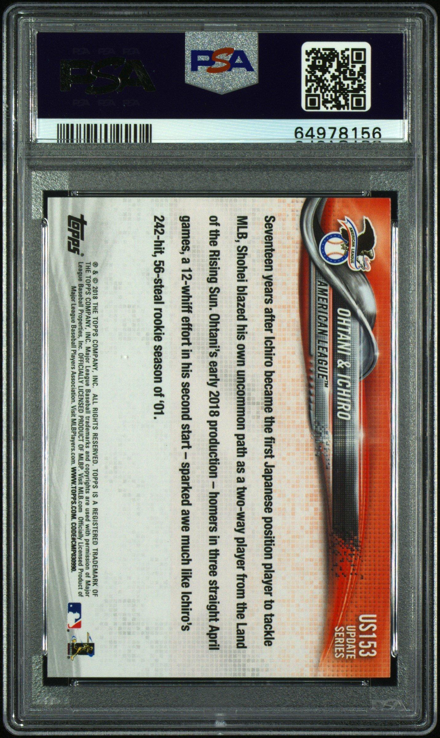 2018 Topps Update Us153 Ichiro/shohei Ohtani PSA