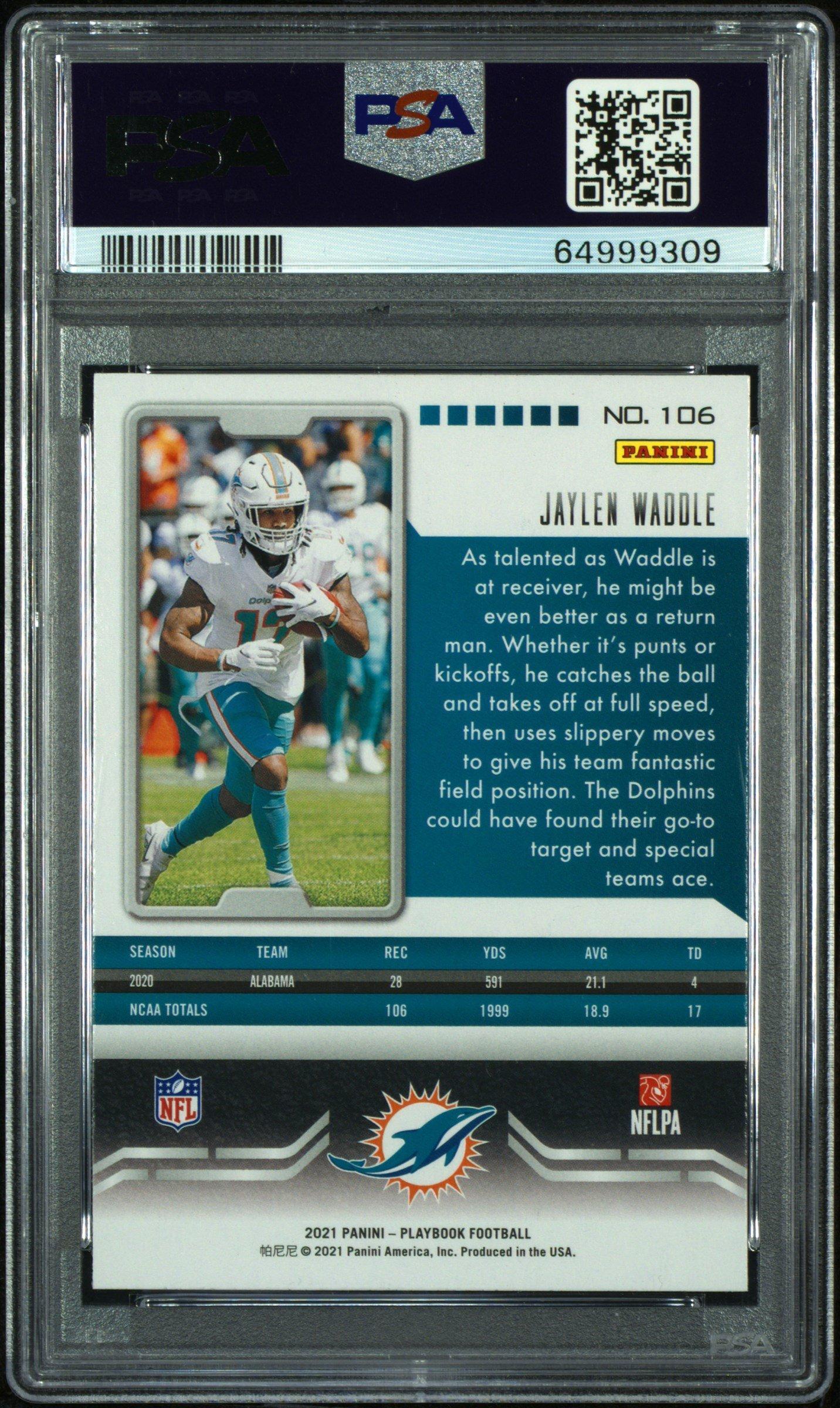 2021 Panini Playbook 106 Jaylen Waddle Holo PSA 10